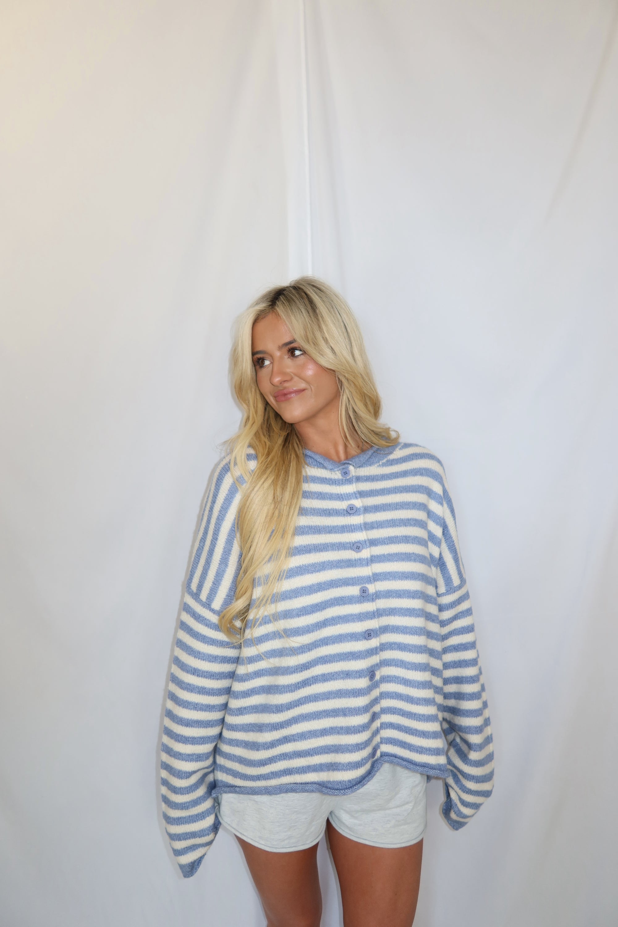 Stephanie Striped Cardigan (Blue)