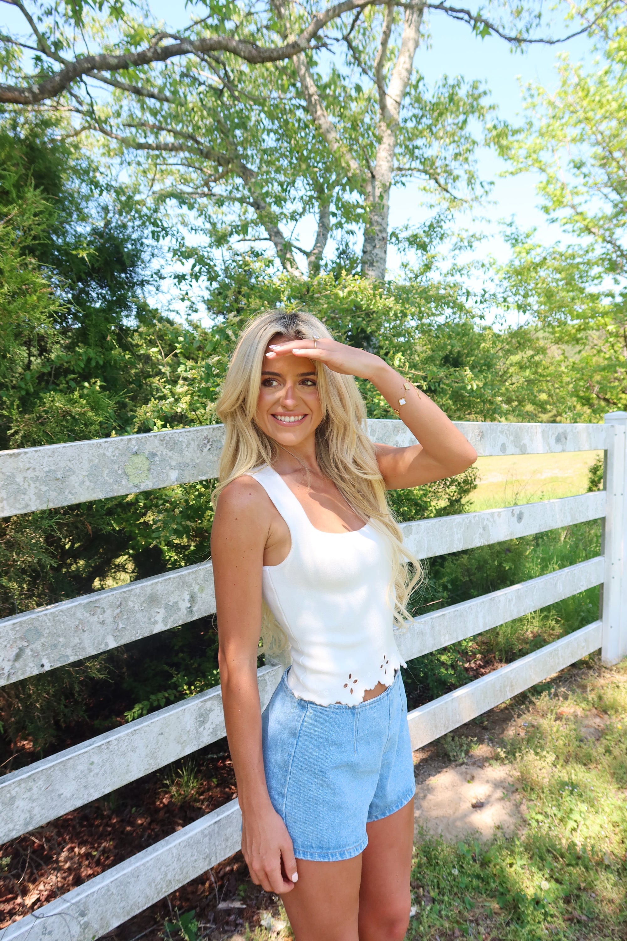 Square Neck Eyelet Sweater Top