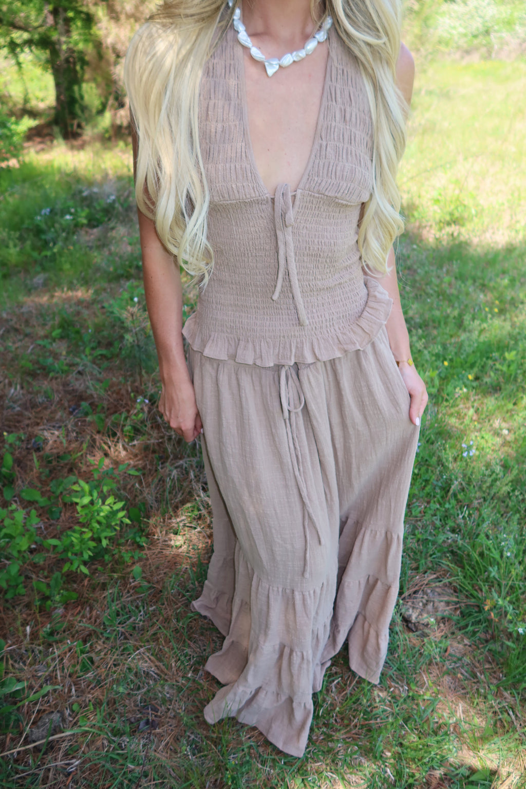Greta Smocked Halter Set (Rattan)