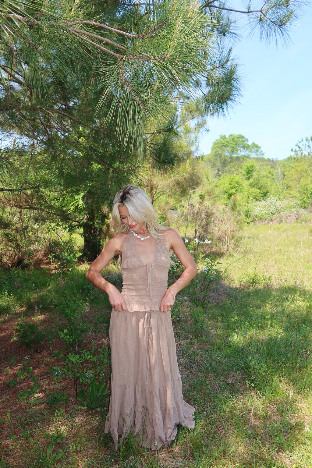 Greta Smocked Halter Set (Rattan)