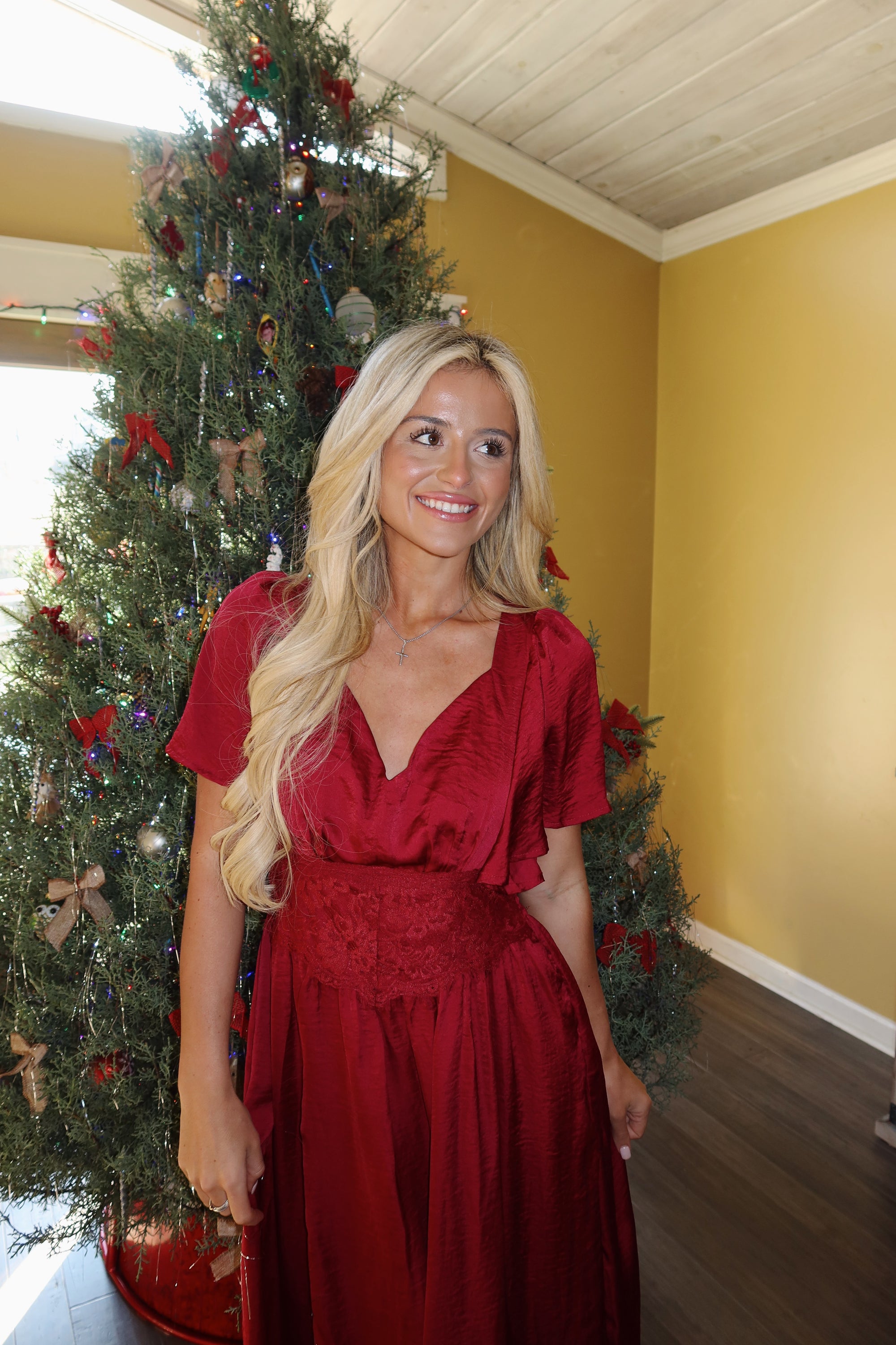 Cranberry Lace Maxi Dress