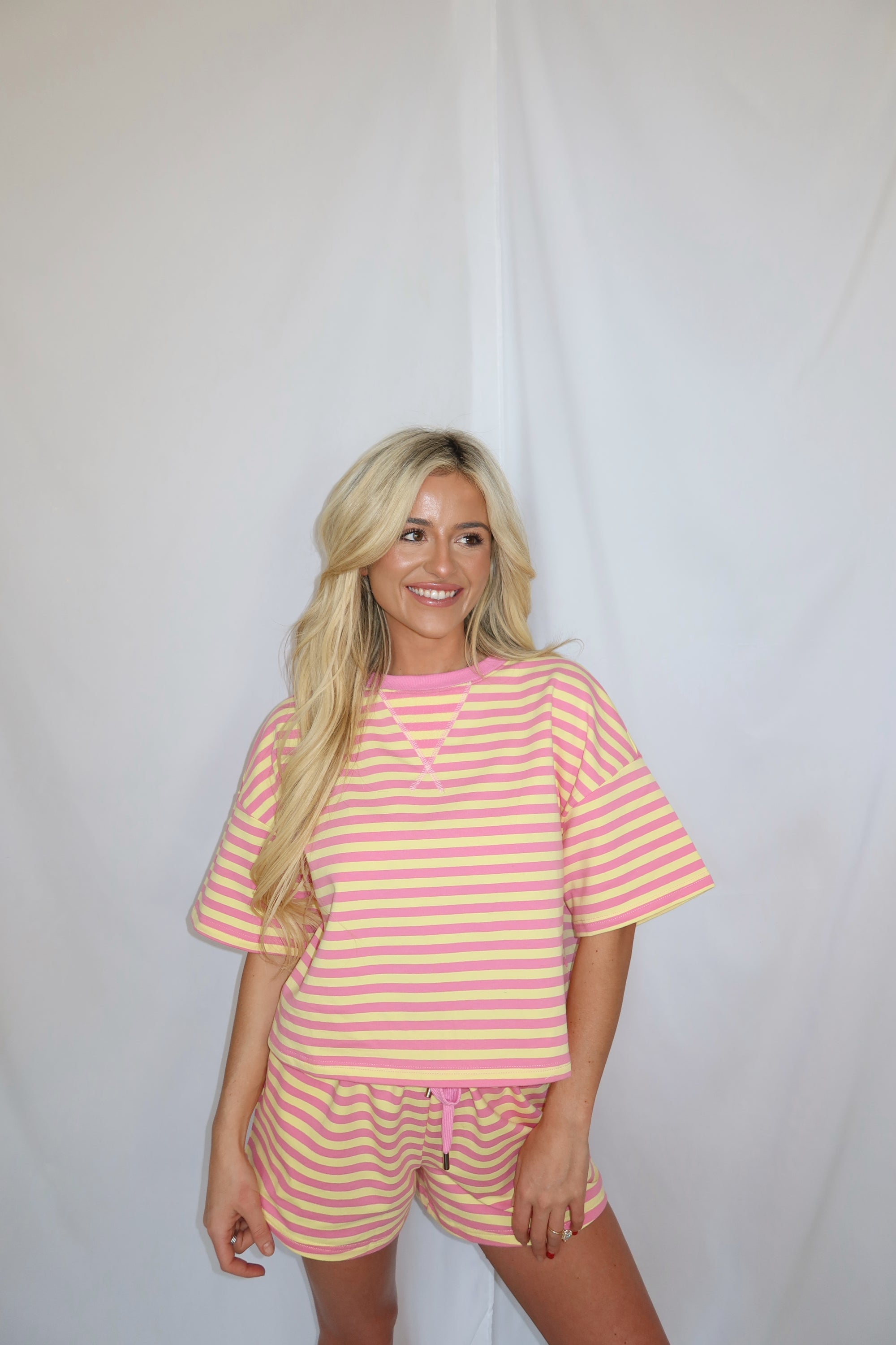 Pink Lemonade Striped Shorts Set