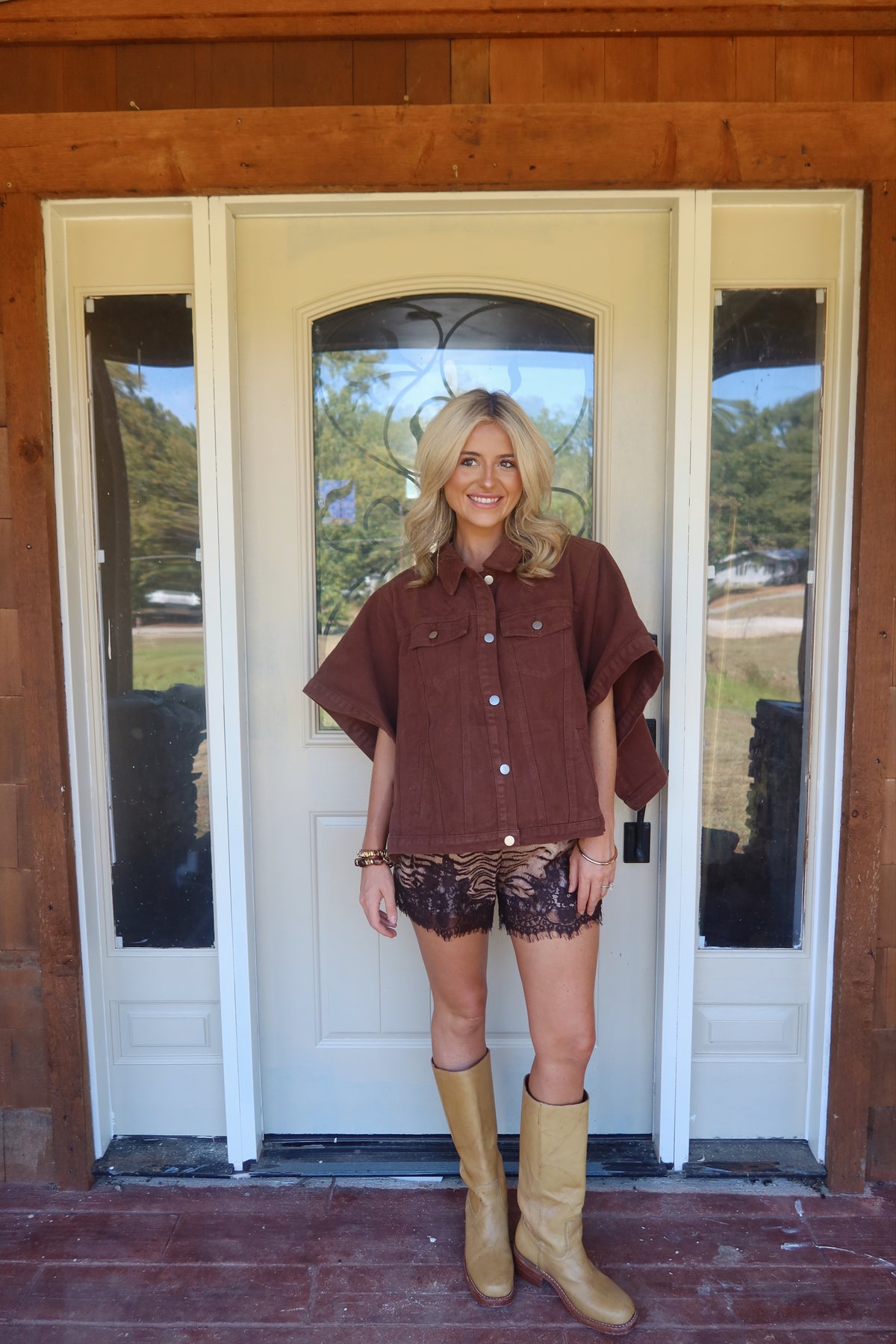 Denim Cape Top (BROWN)