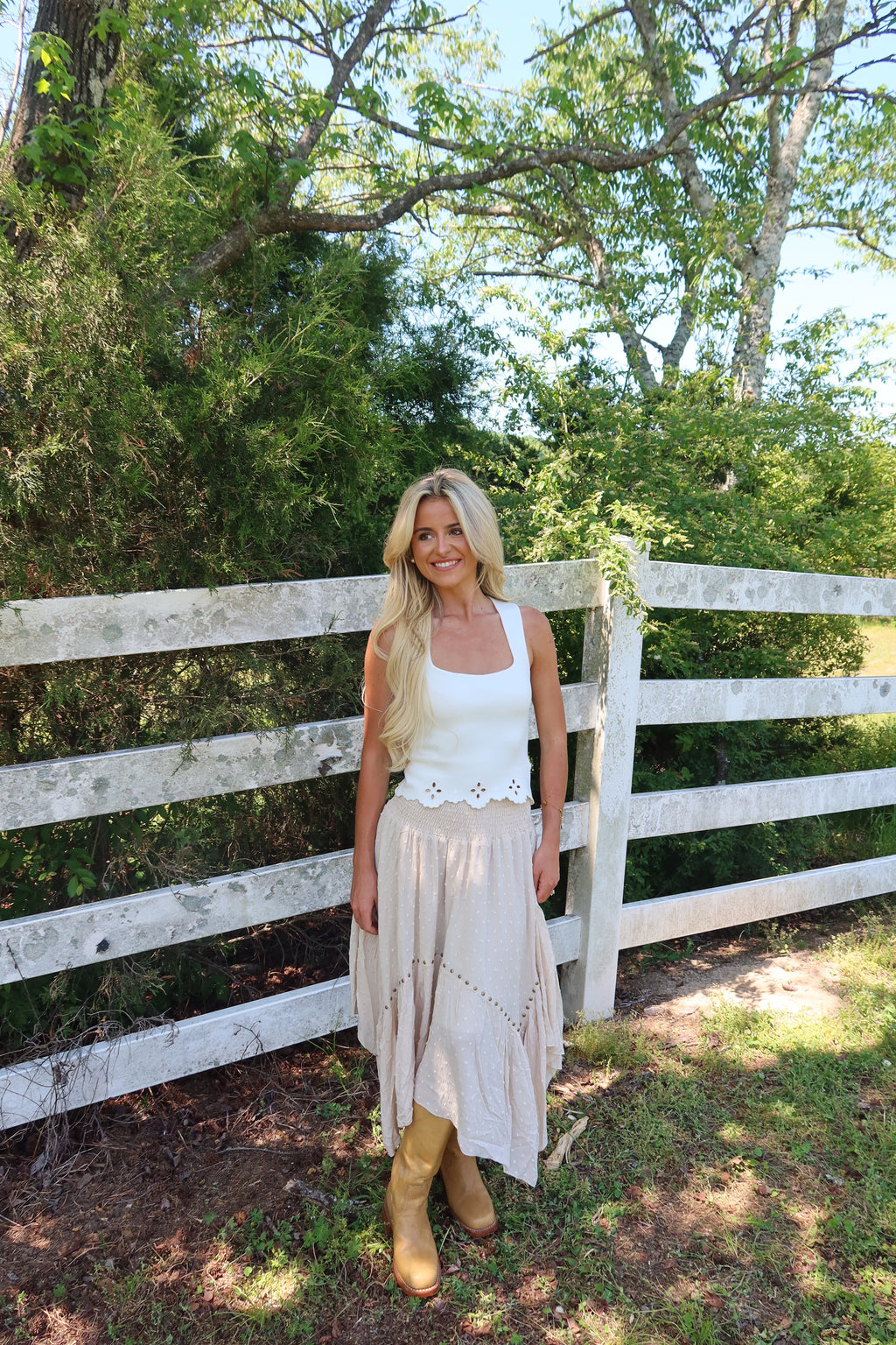 Grommet Hanky Hem Maxi Skirt