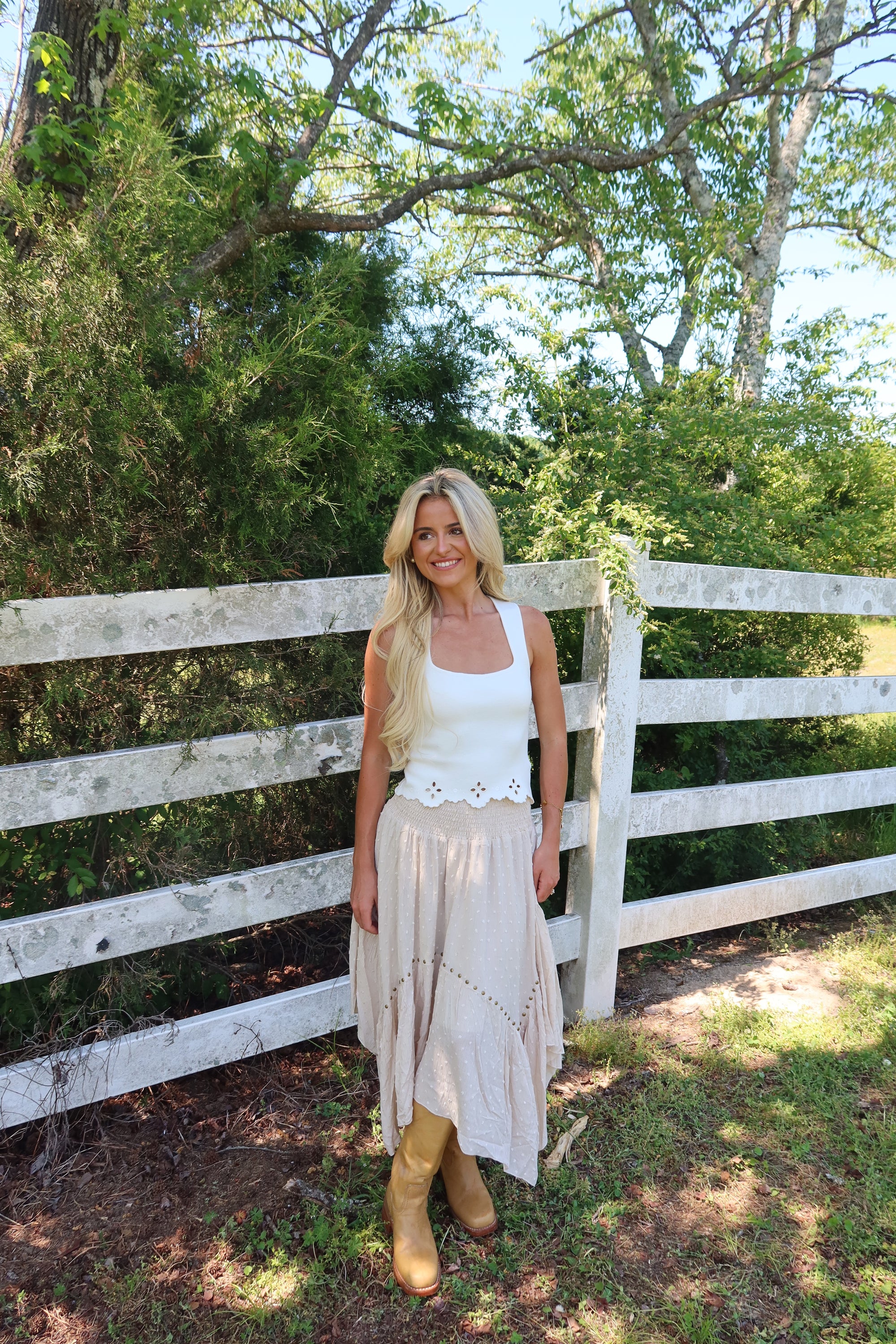 Grommet Hanky Hem Maxi Skirt
