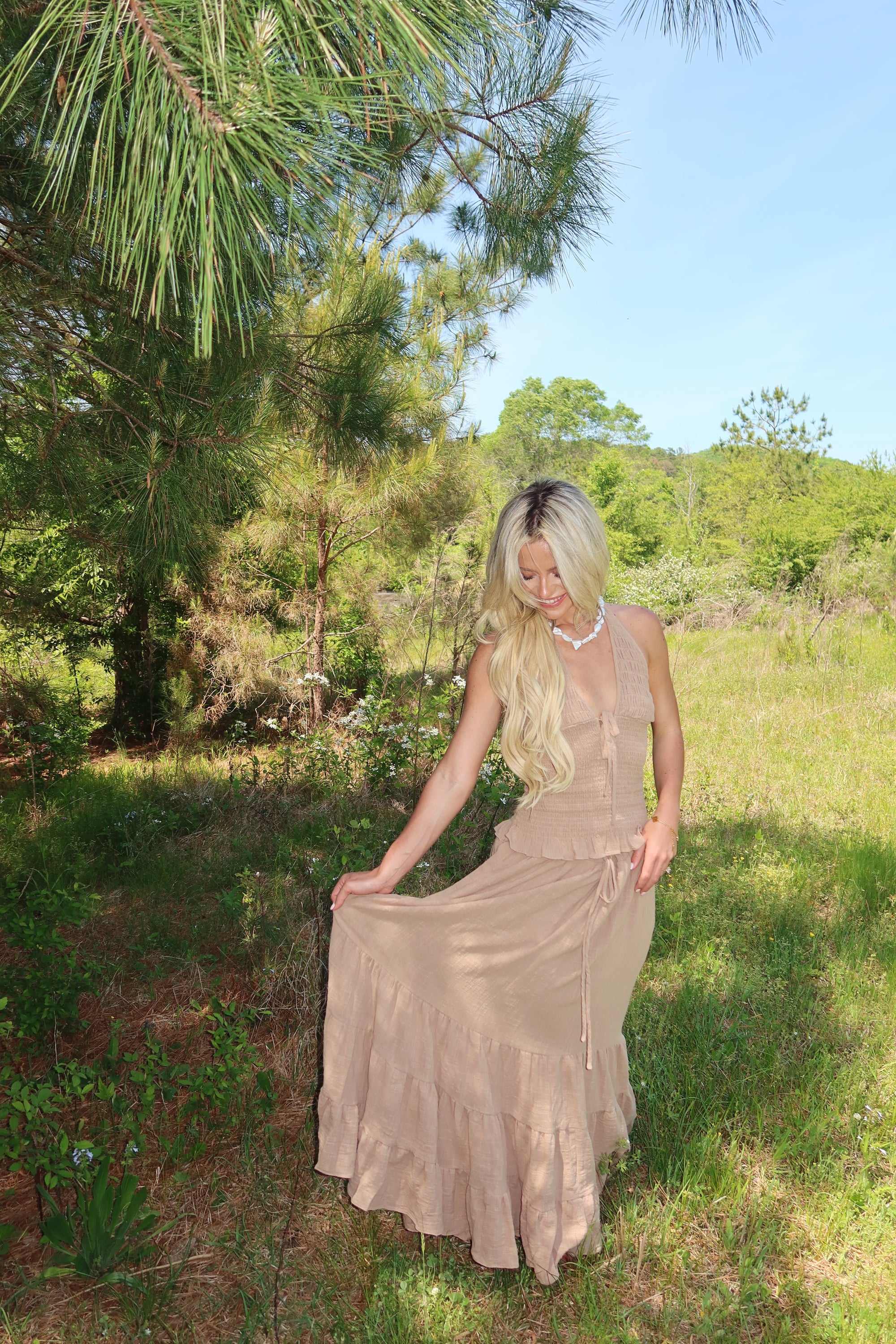 Greta Smocked Halter Set (Rattan)