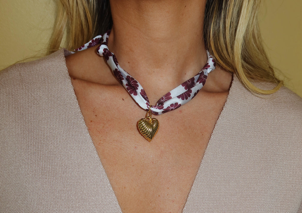 Gigi Scarf Necklace- Maroon Floral