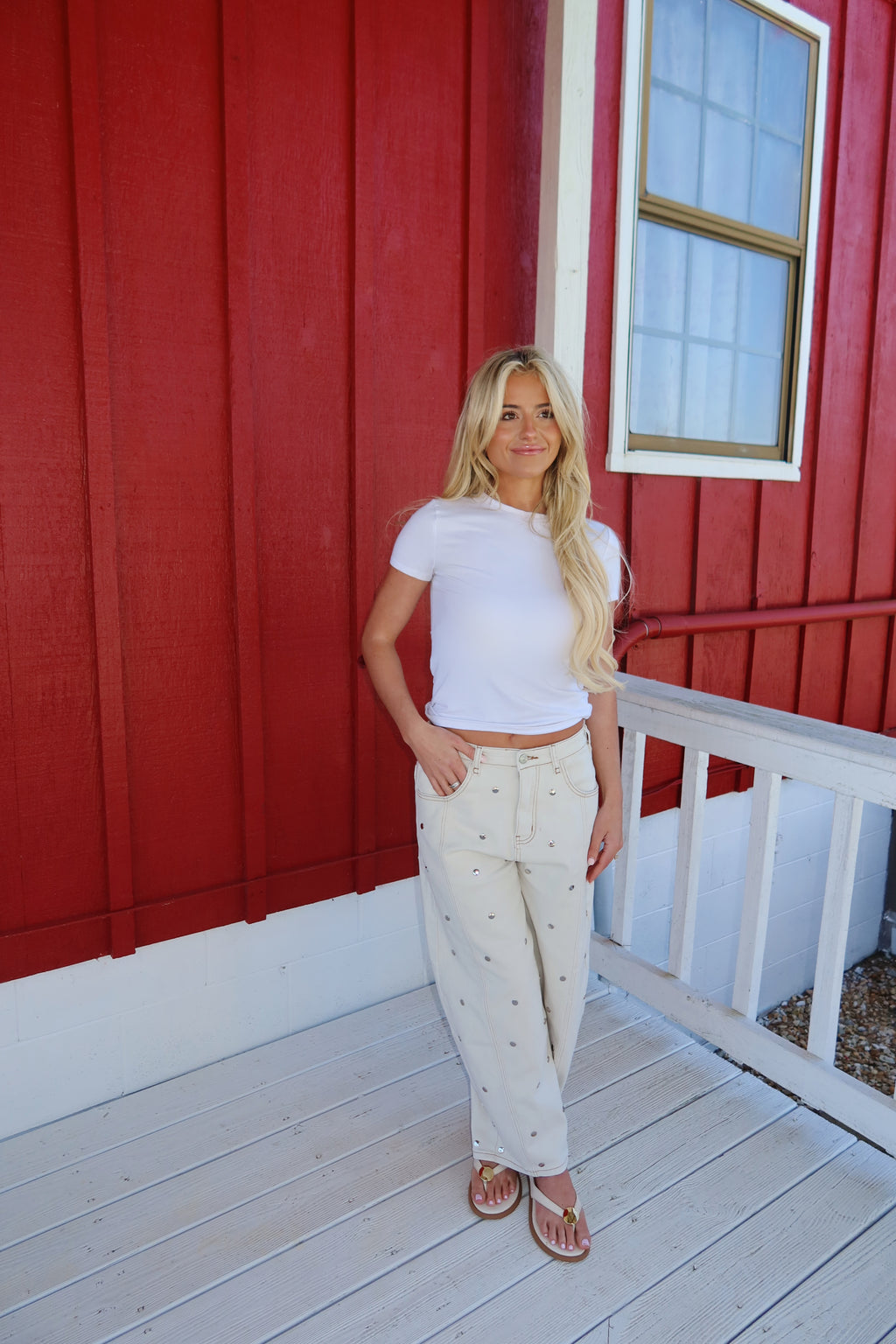 Sloan Studded Barrel Jeans (Cream)