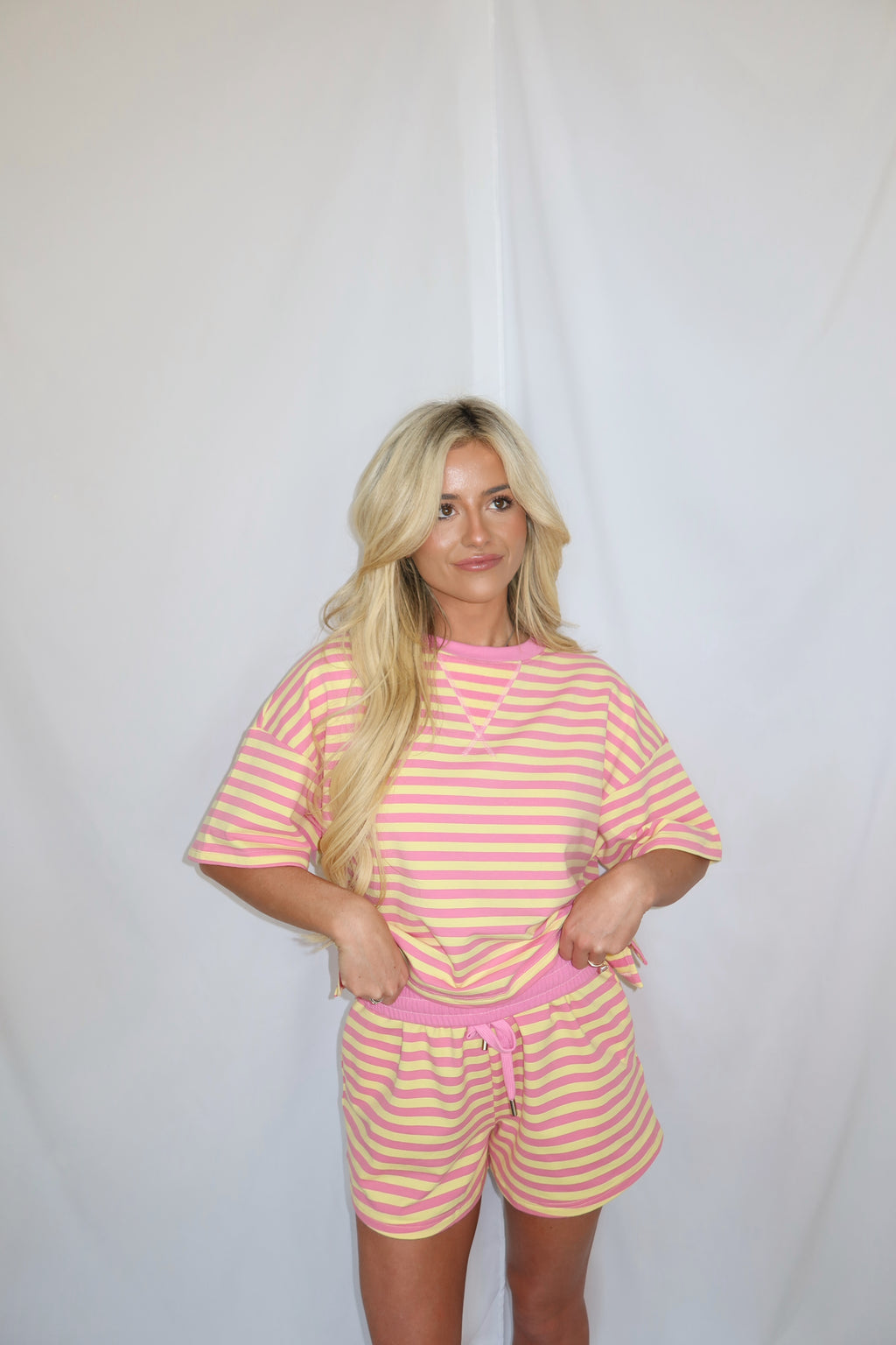 Pink Lemonade Striped Shorts Set