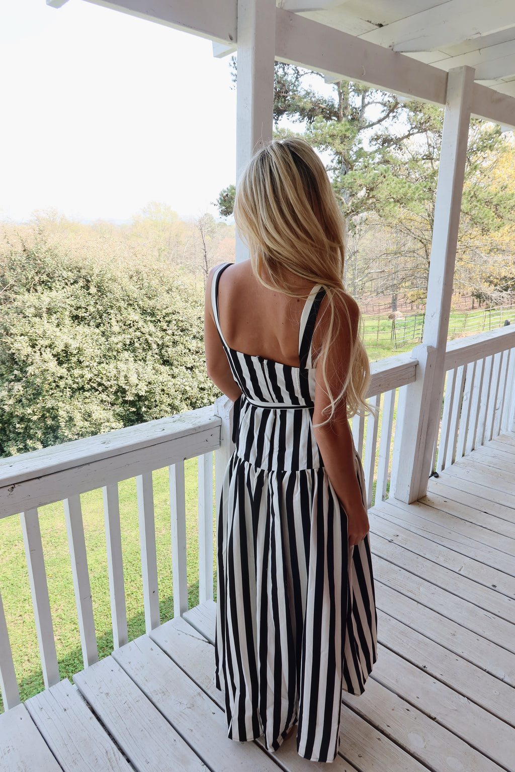 The Monaco Striped Belted Midi Dress