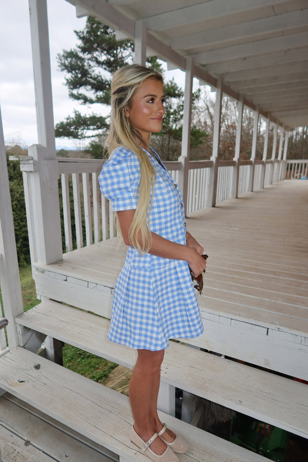 Serena Gingham Puff Sleeves Dress
