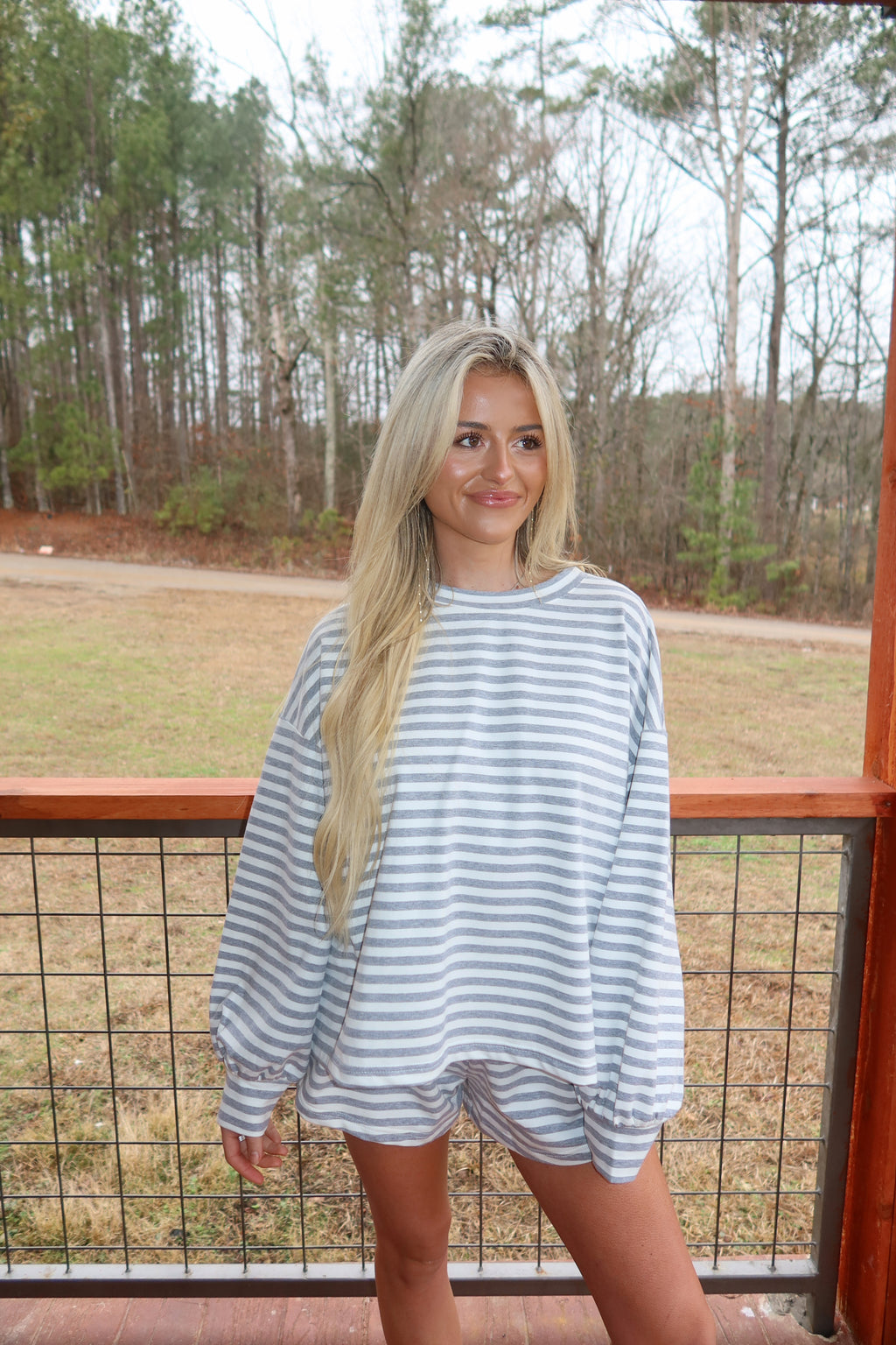 Abel Striped Shorts Set (Grey/Ivory)