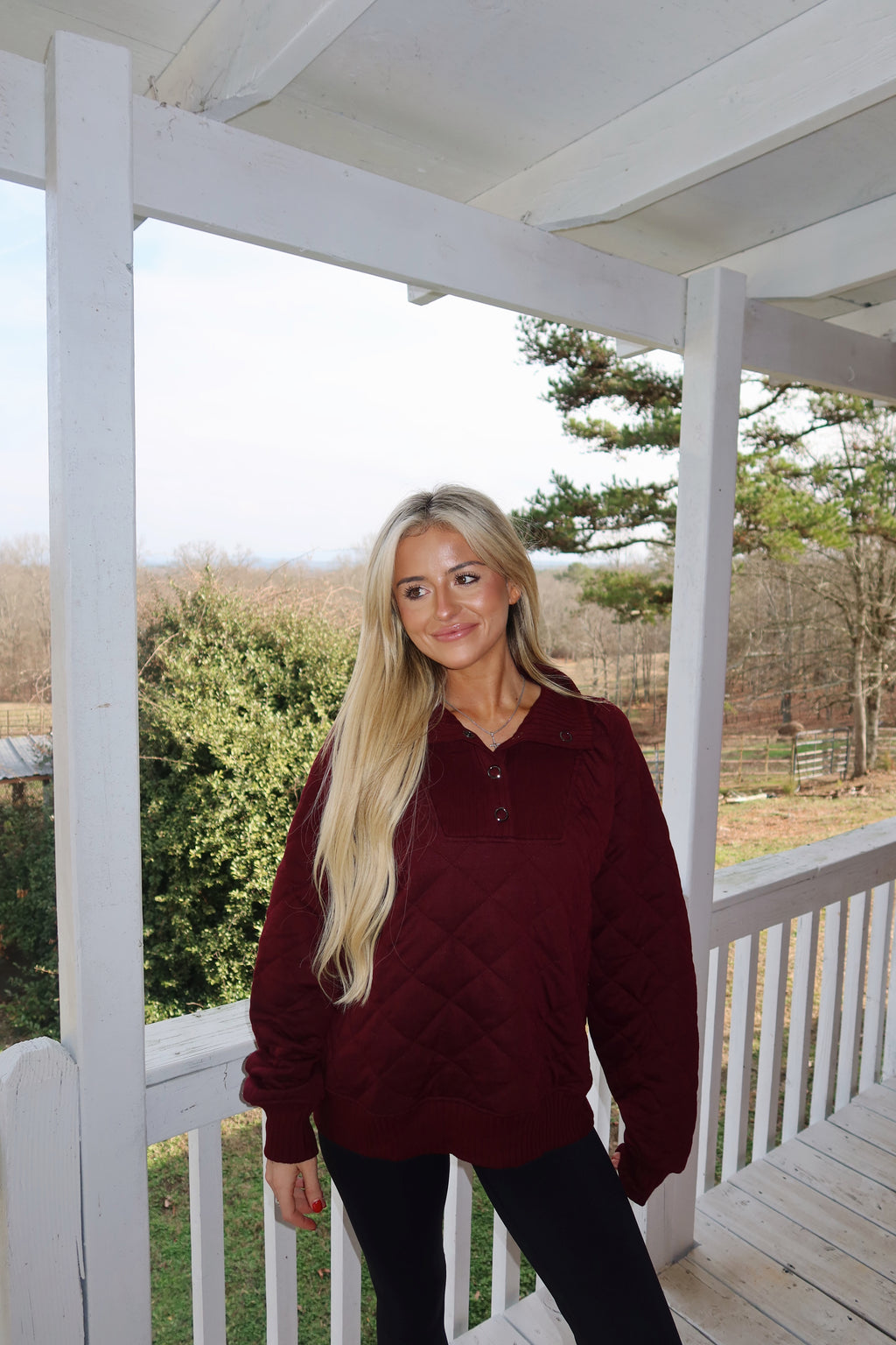 Dark Cherry Quilted Snap Pullover