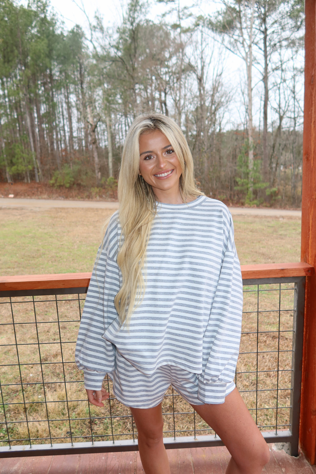 Abel Striped Shorts Set (Grey/Ivory)