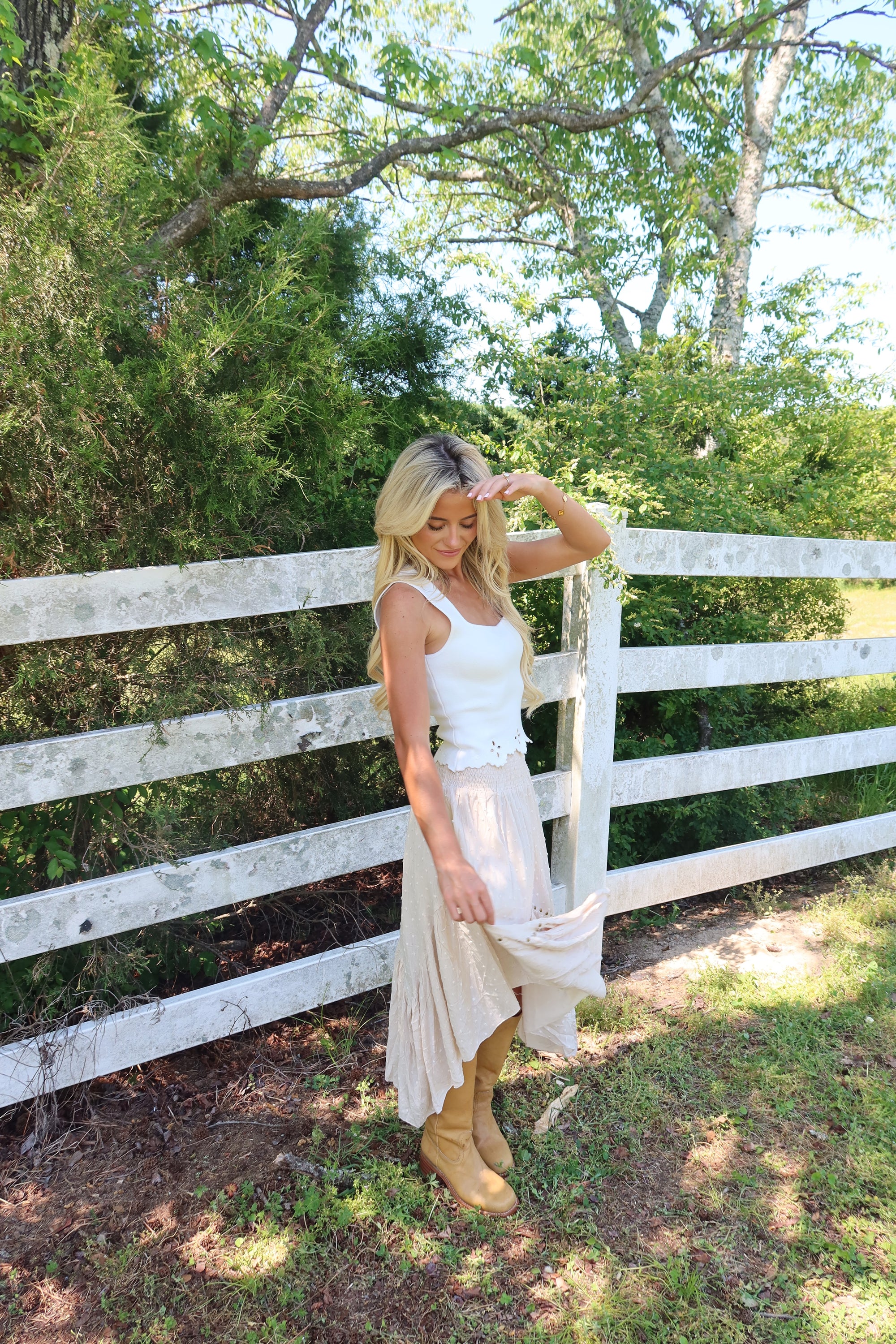 Grommet Hanky Hem Maxi Skirt