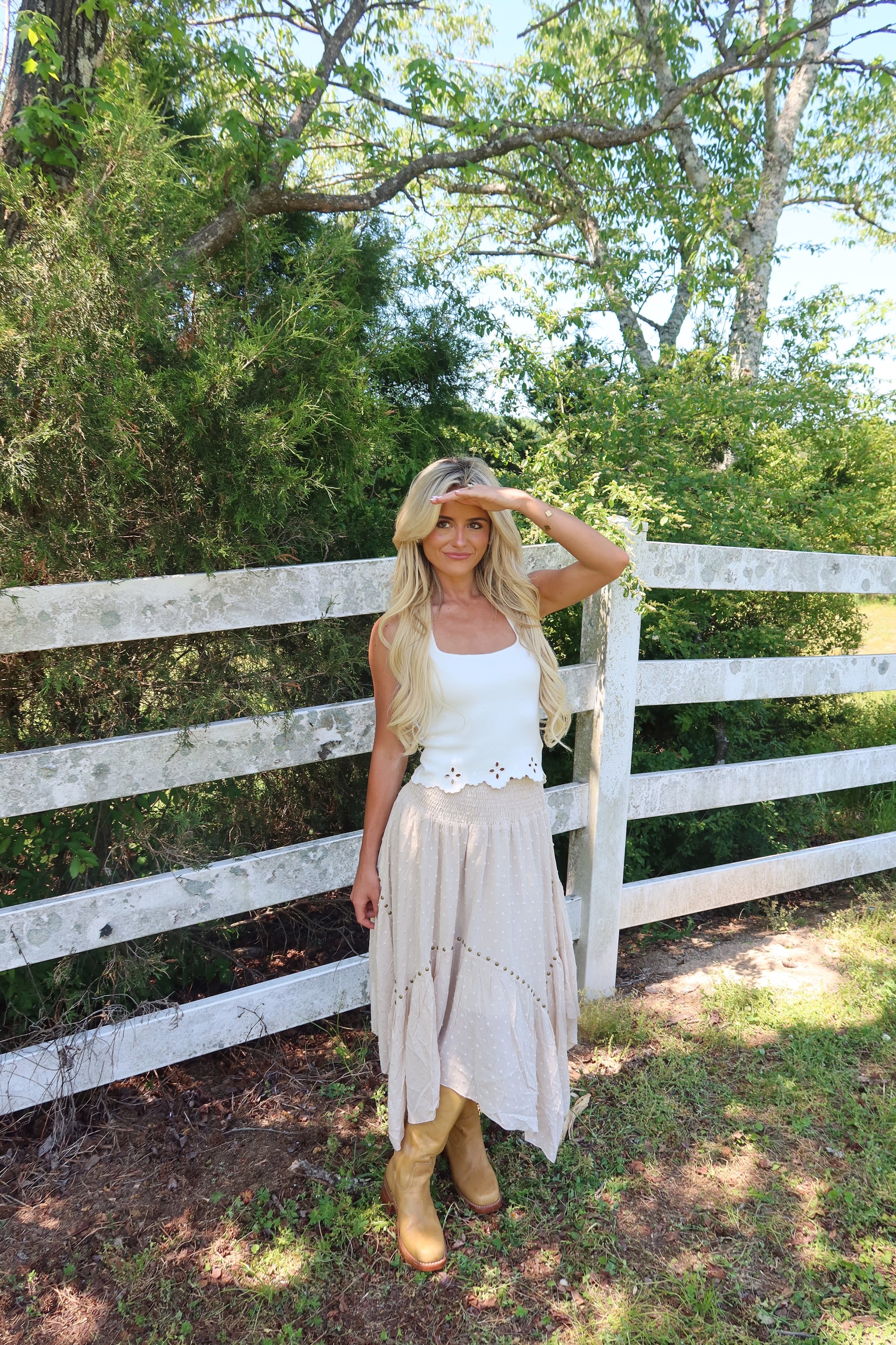 Grommet Hanky Hem Maxi Skirt