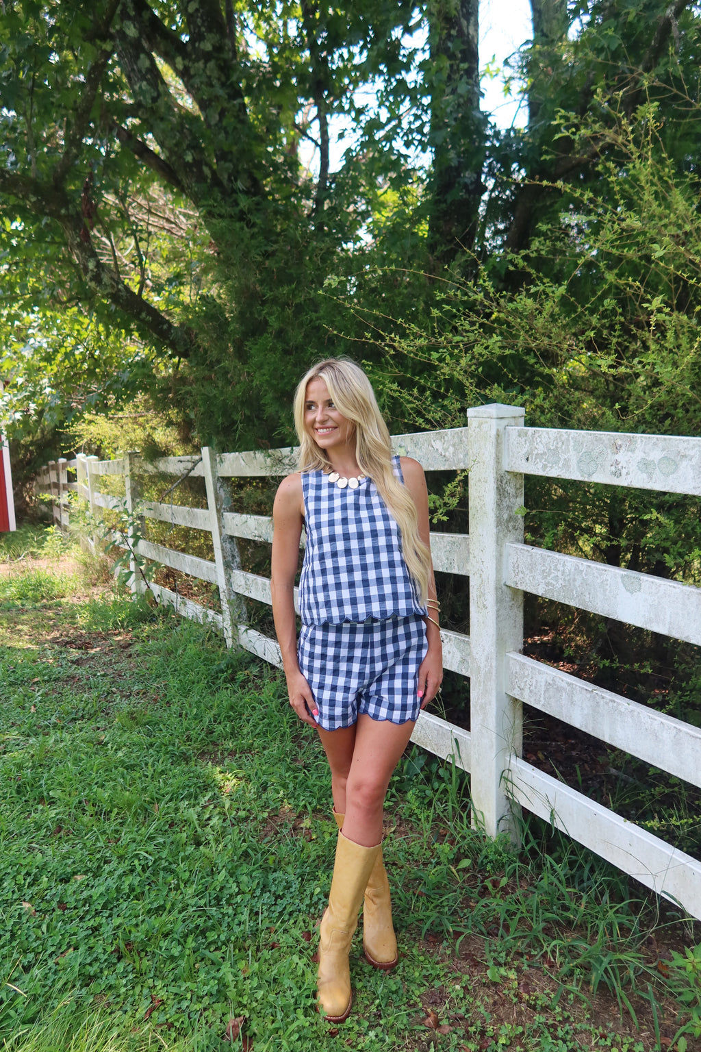 Autumn Patch Gingham Set (Navy)