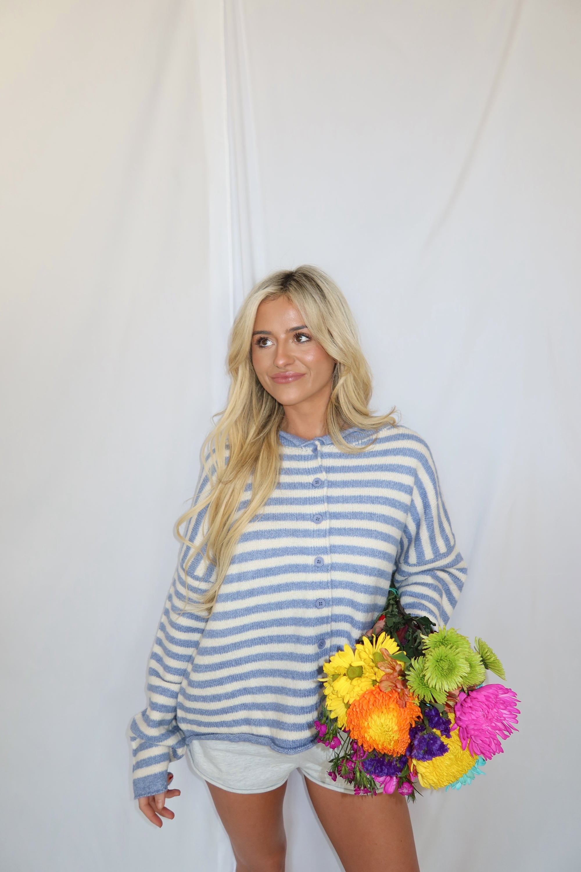 Stephanie Striped Cardigan (Blue)