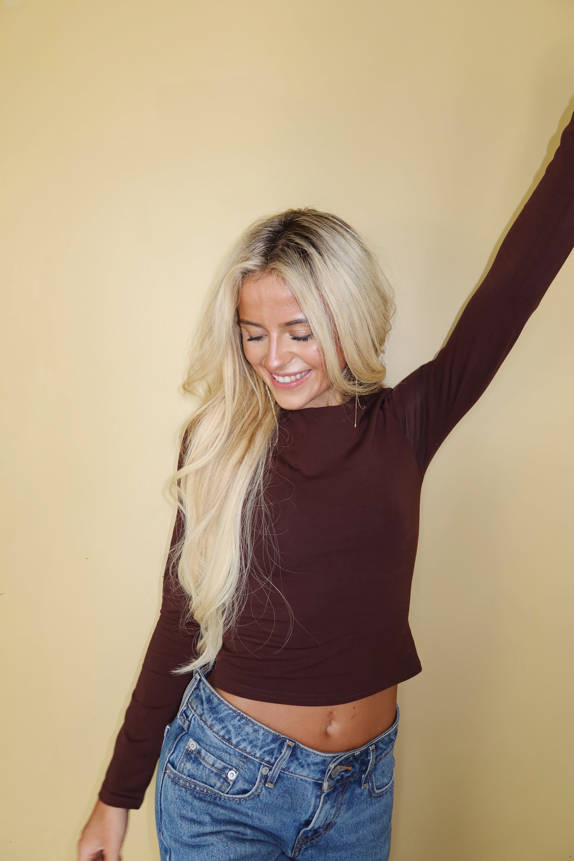 Long Sleeve Solid Top (Brown)