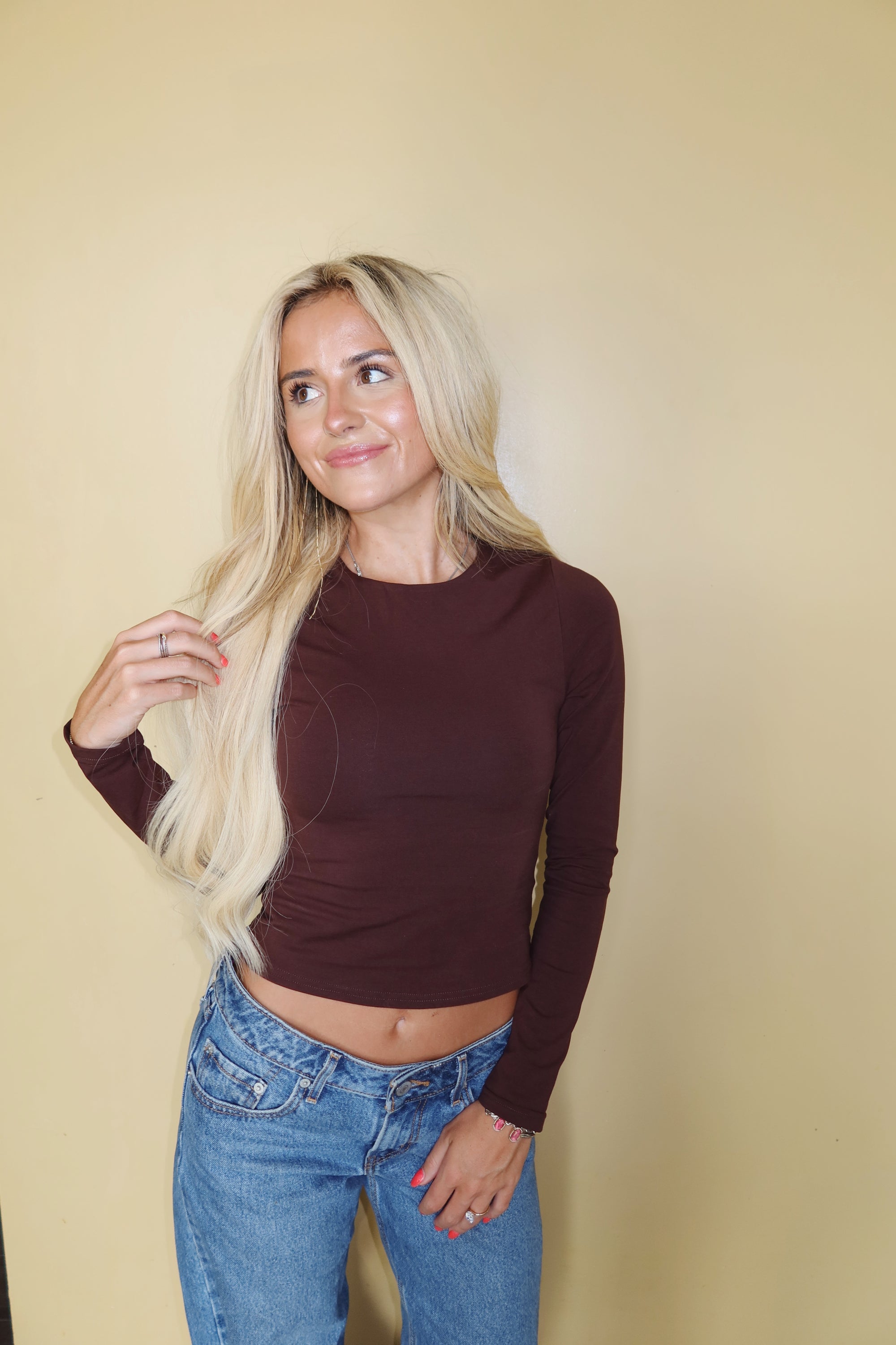 Long Sleeve Solid Top (Brown)