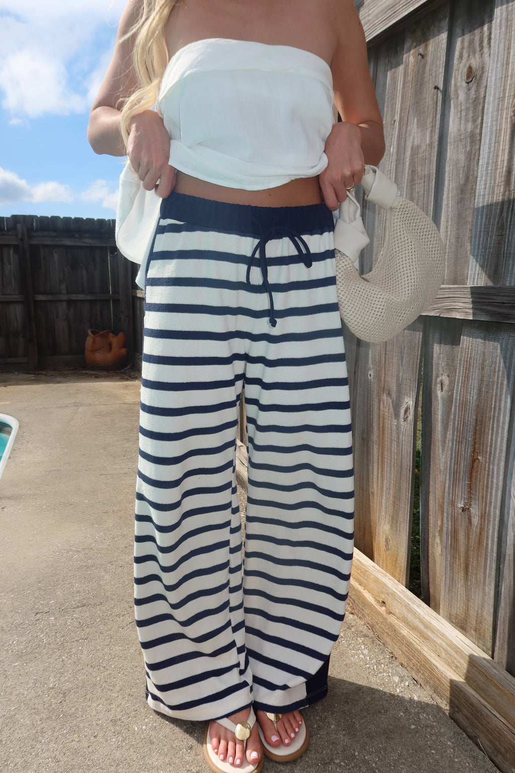 Florence Striped Drawstring Pants- Navy