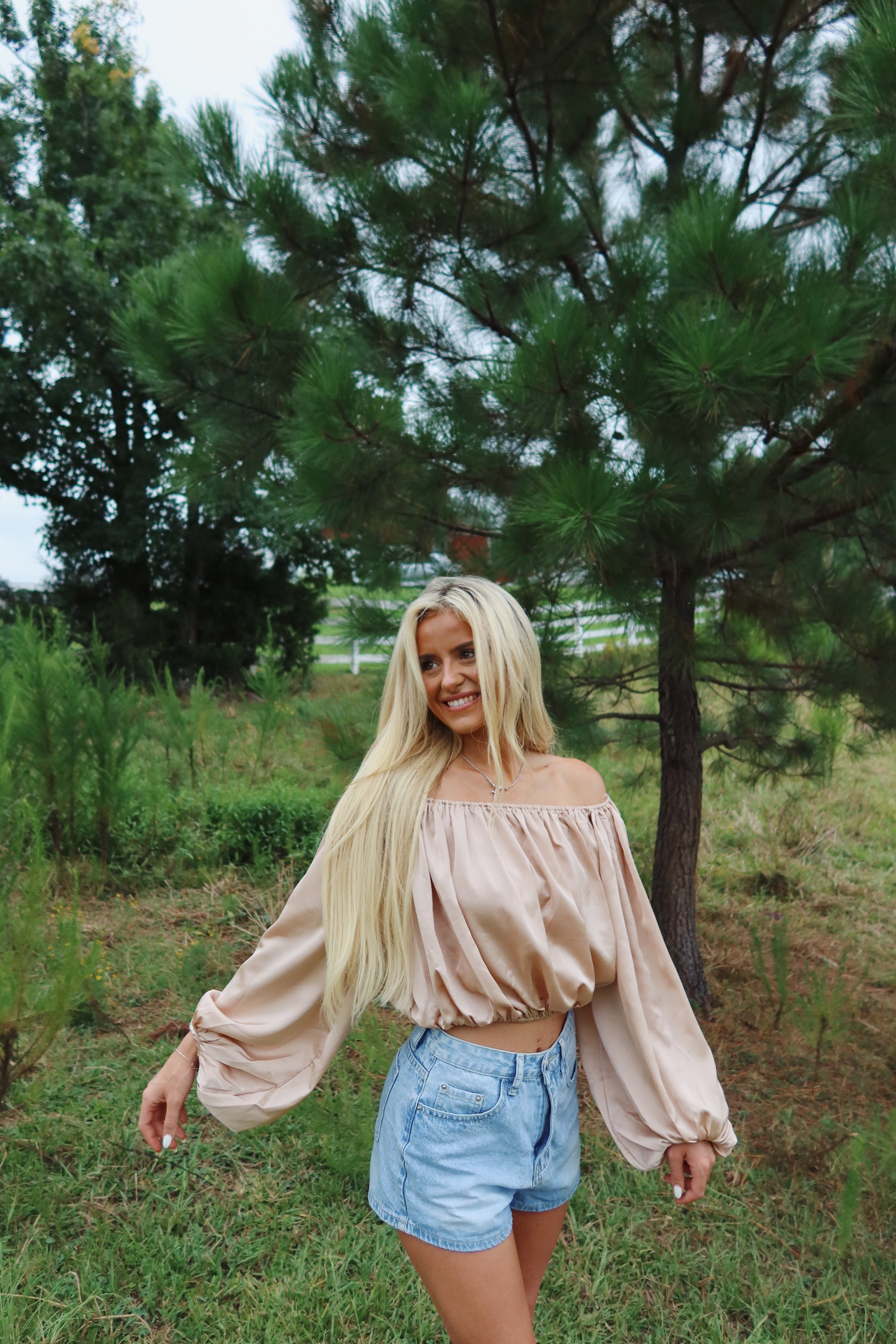 Off the Shoulder Blouse- Taupe