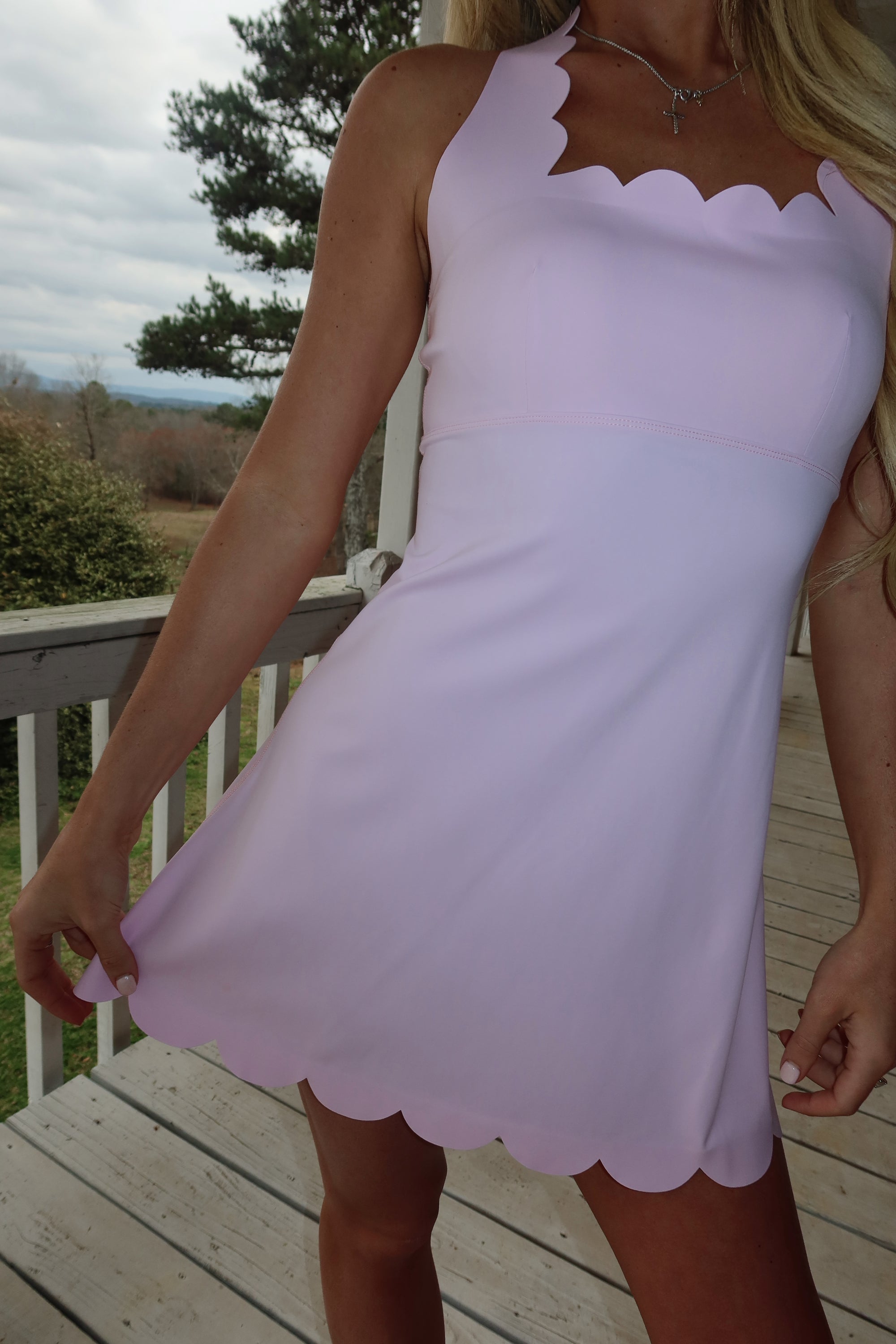 Willow Scalloped fit and flare mini dress (Pink)