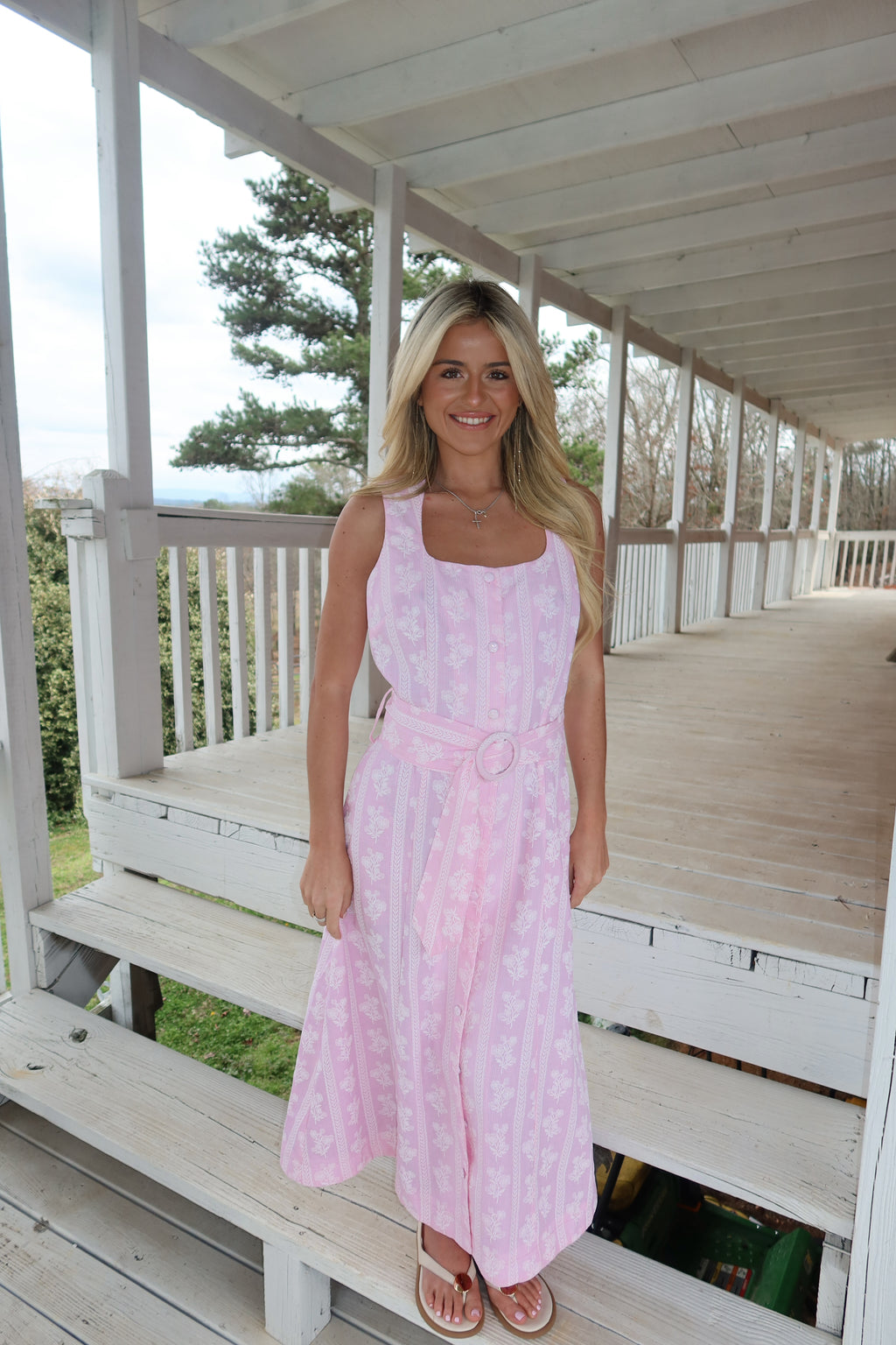 Della Pink Floral Midi Dress