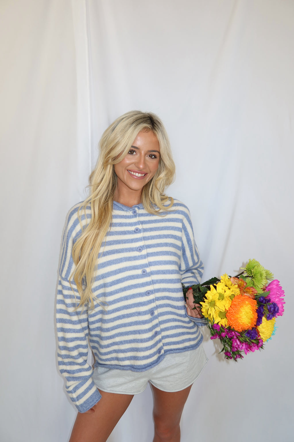 Stephanie Striped Cardigan (Blue)