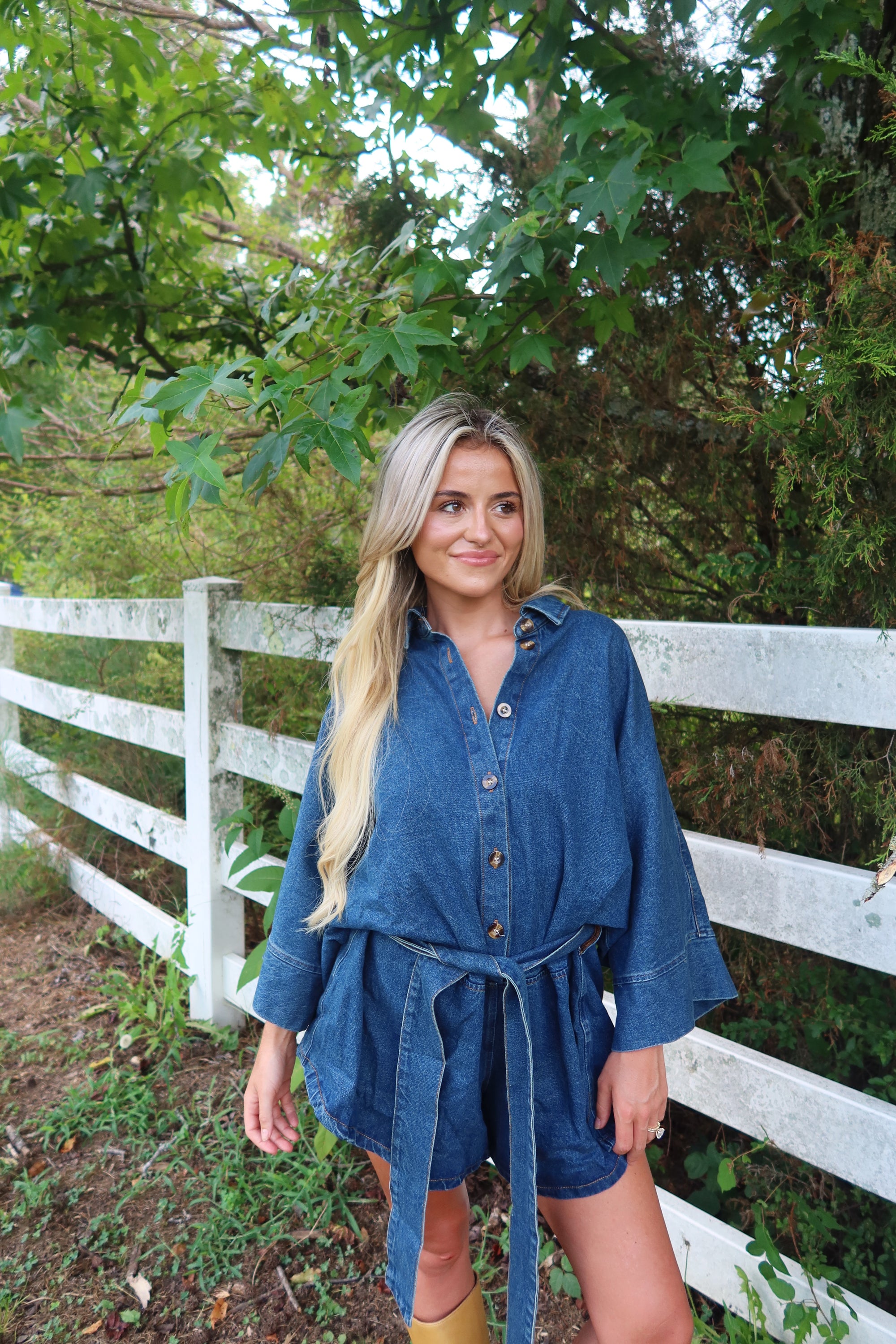 Raya Bell Sleeve Denim Romper