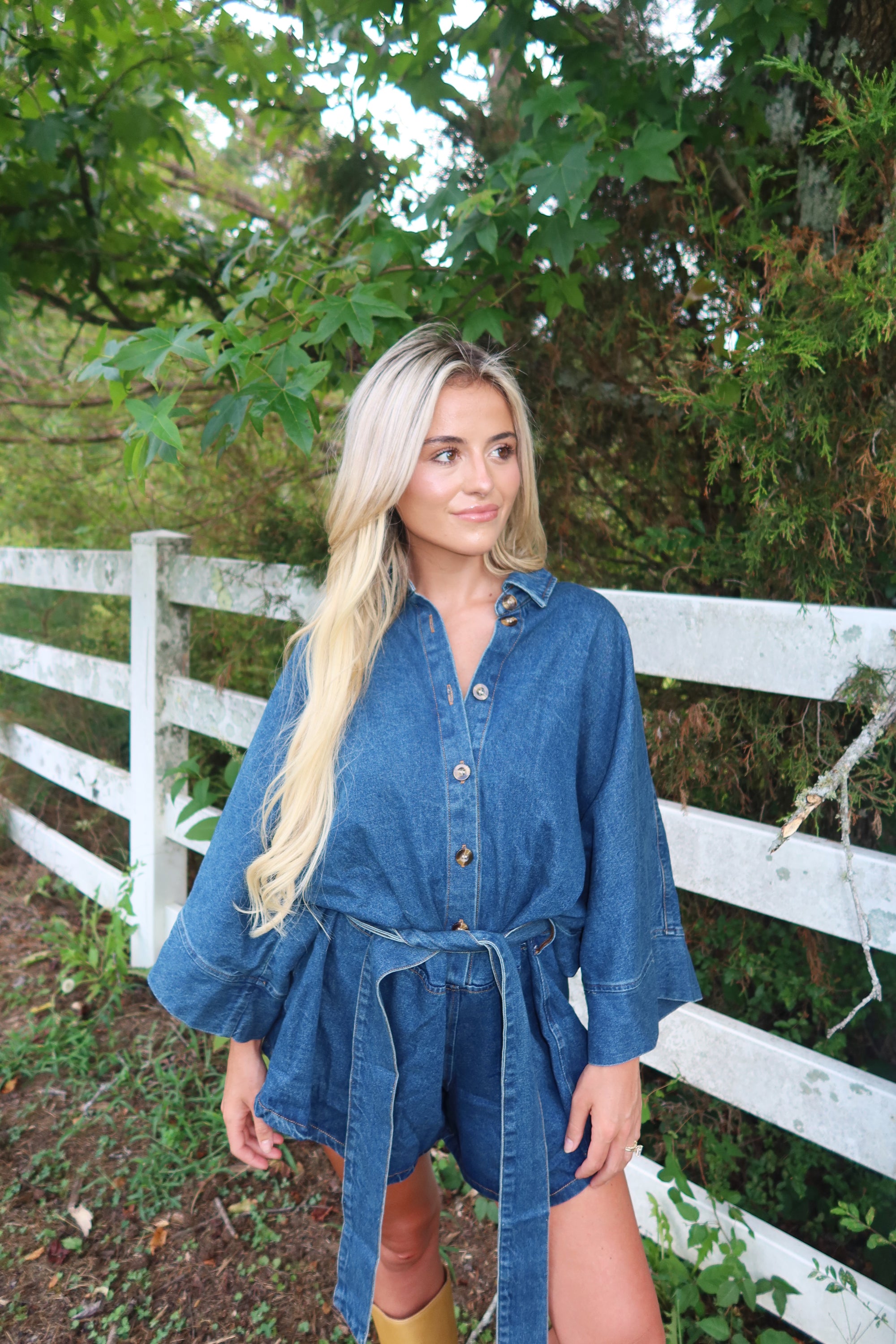 Raya Bell Sleeve Denim Romper