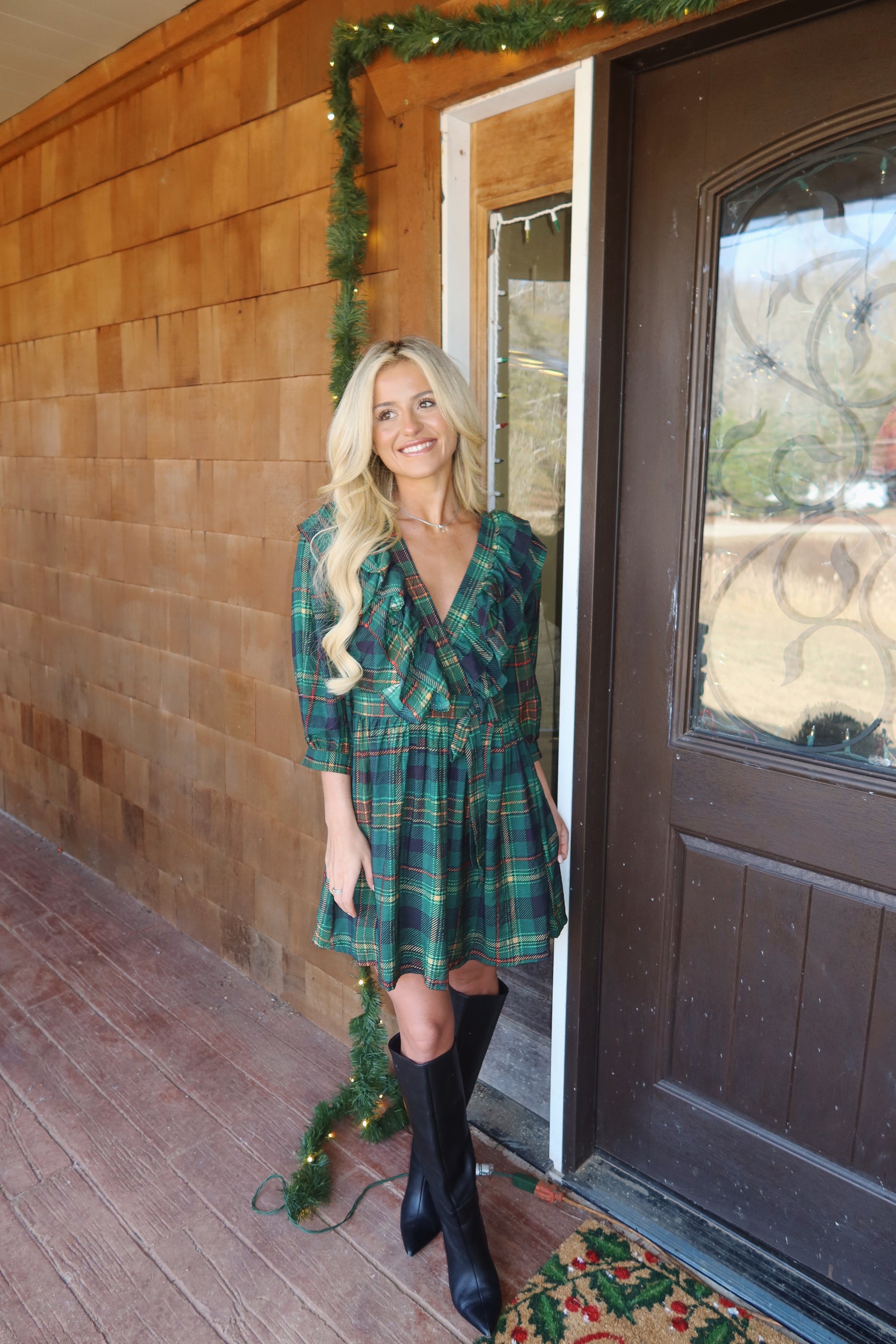 Evergreen Plaid Wrap Dress