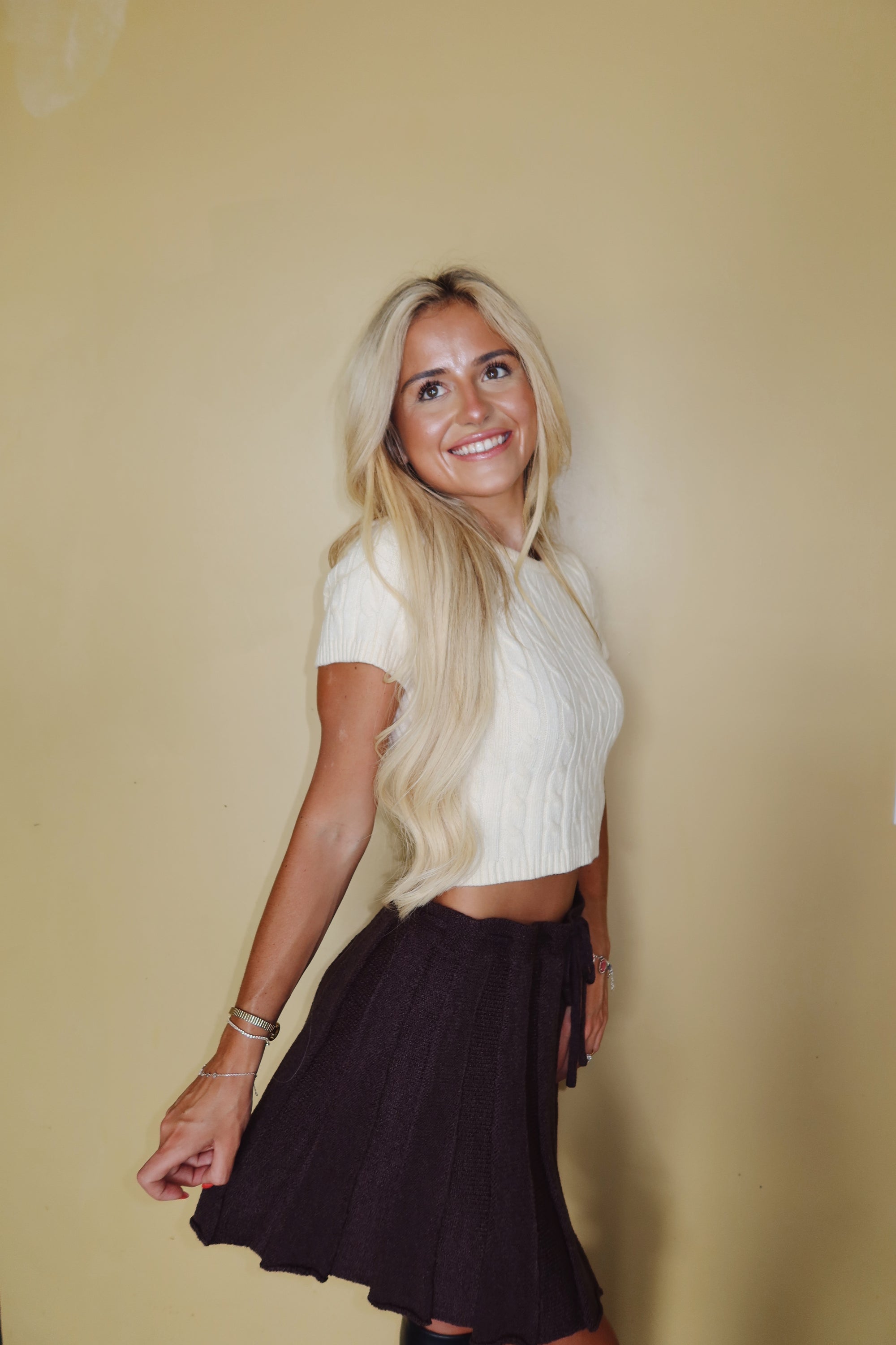 Pleated Knit Mini Skirt (CHARCOAL)