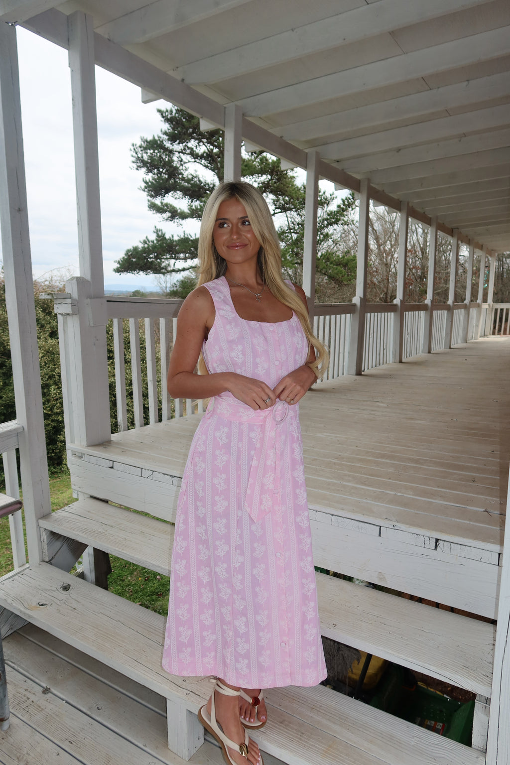Della Pink Floral Midi Dress