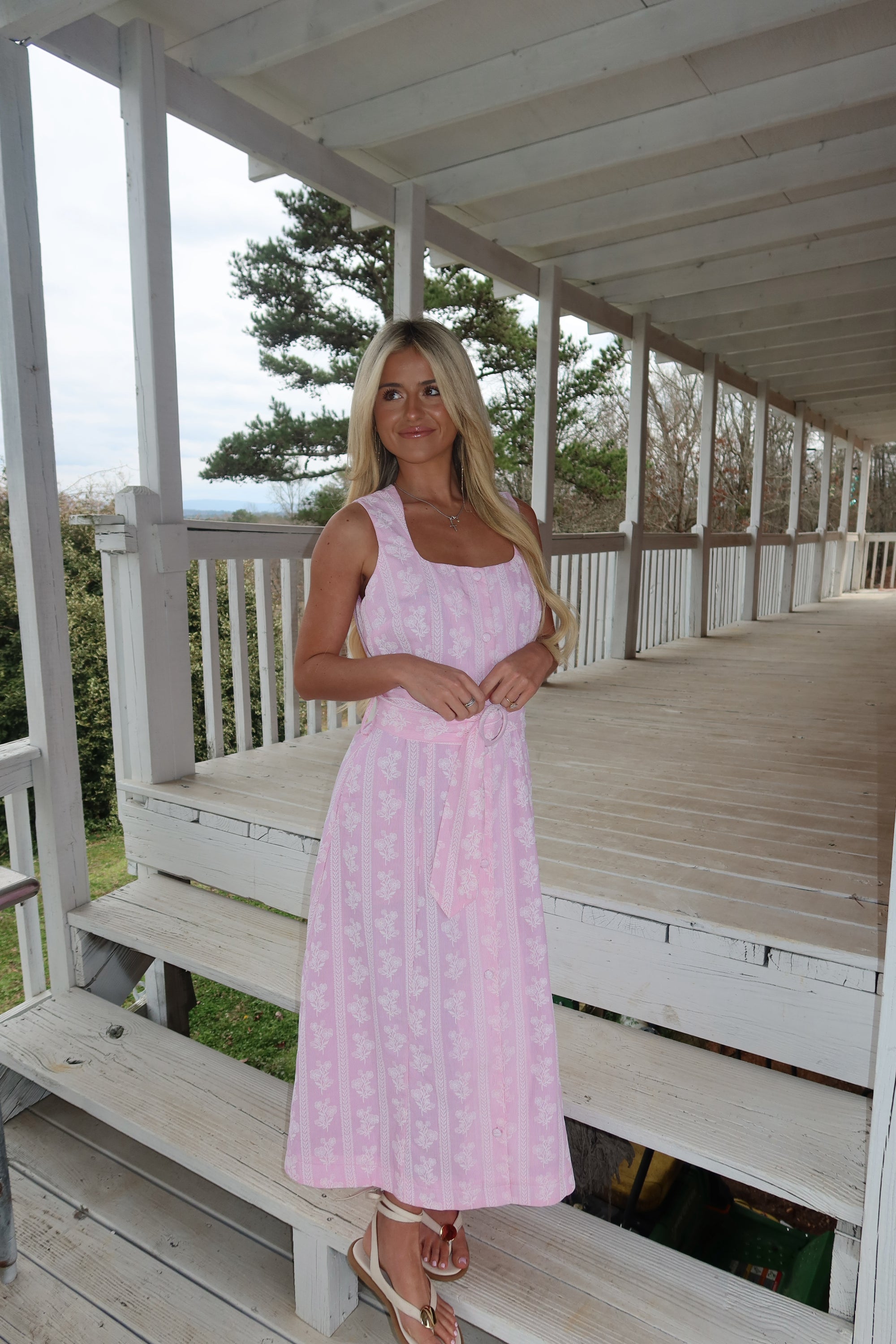 Della Pink Floral Midi Dress