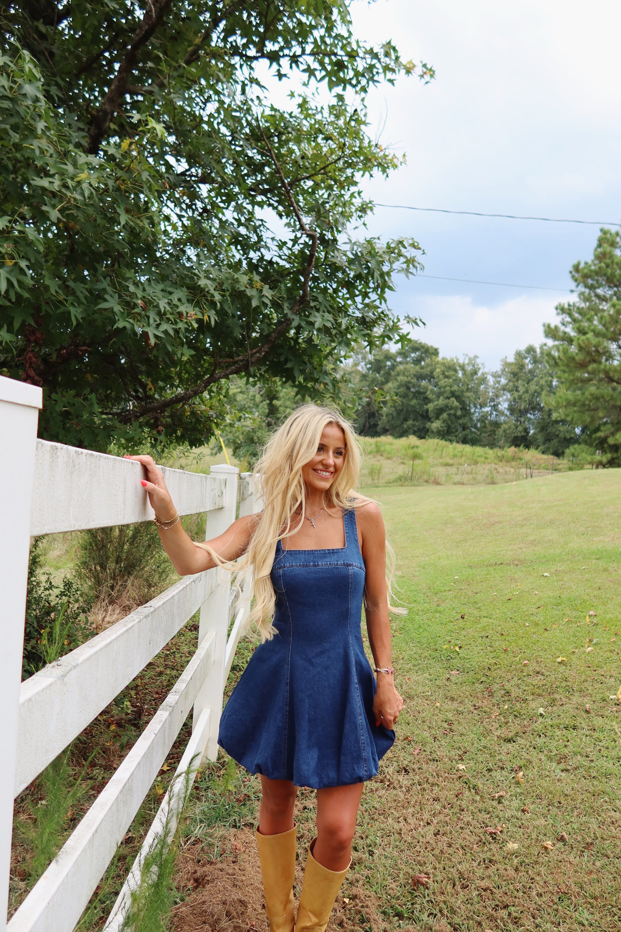 Bubble Hem Denim Dress