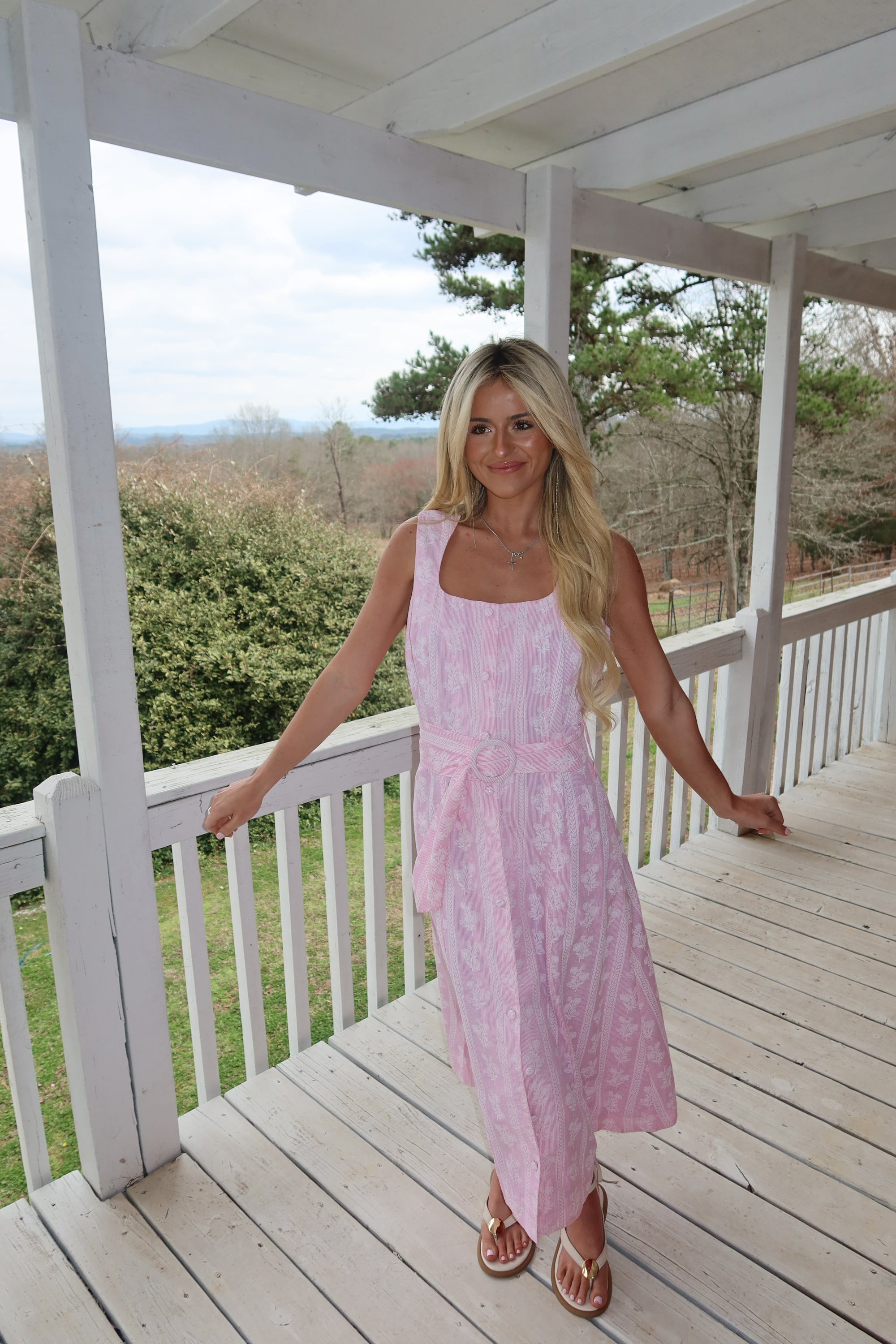 Della Pink Floral Midi Dress