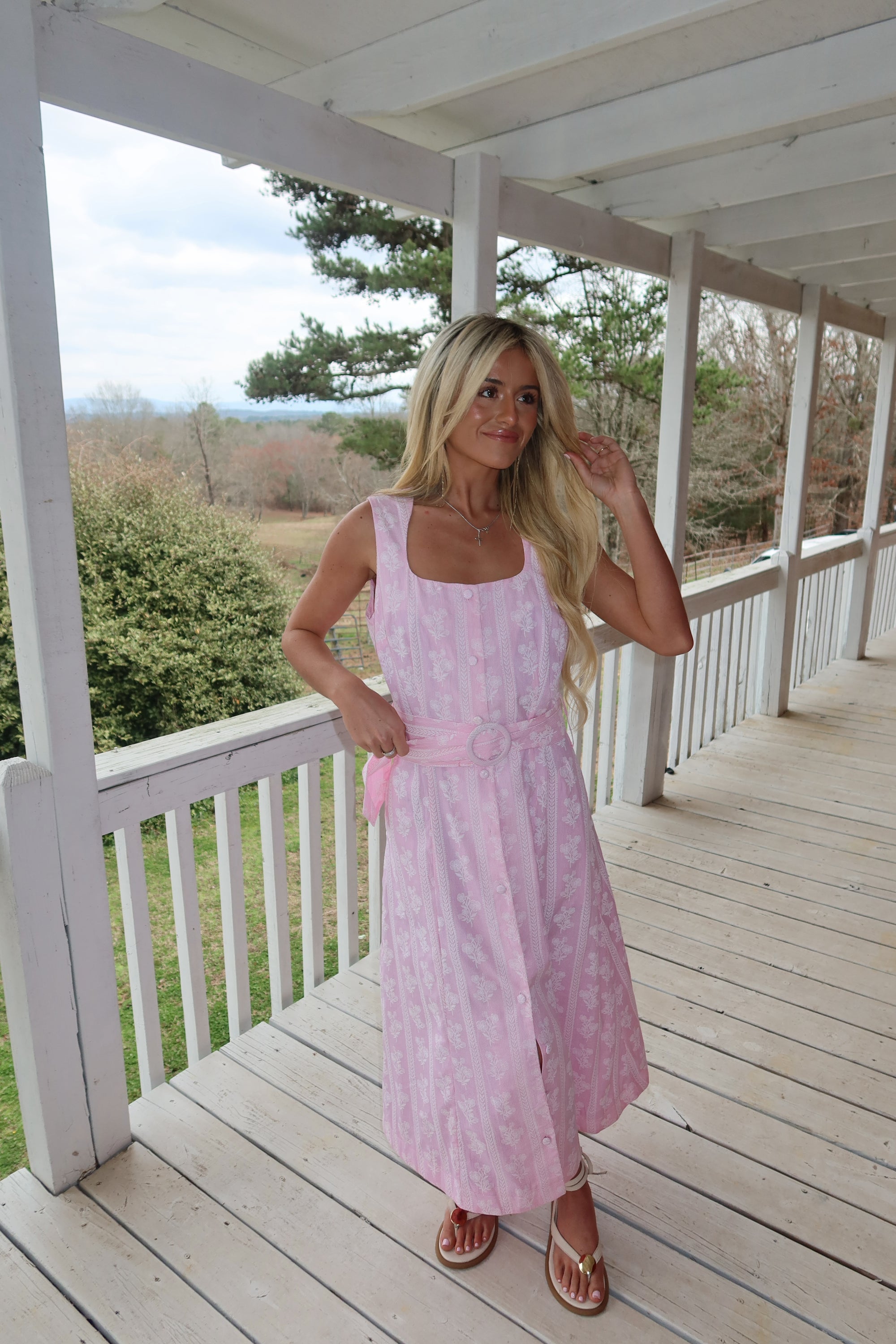 Della Pink Floral Midi Dress
