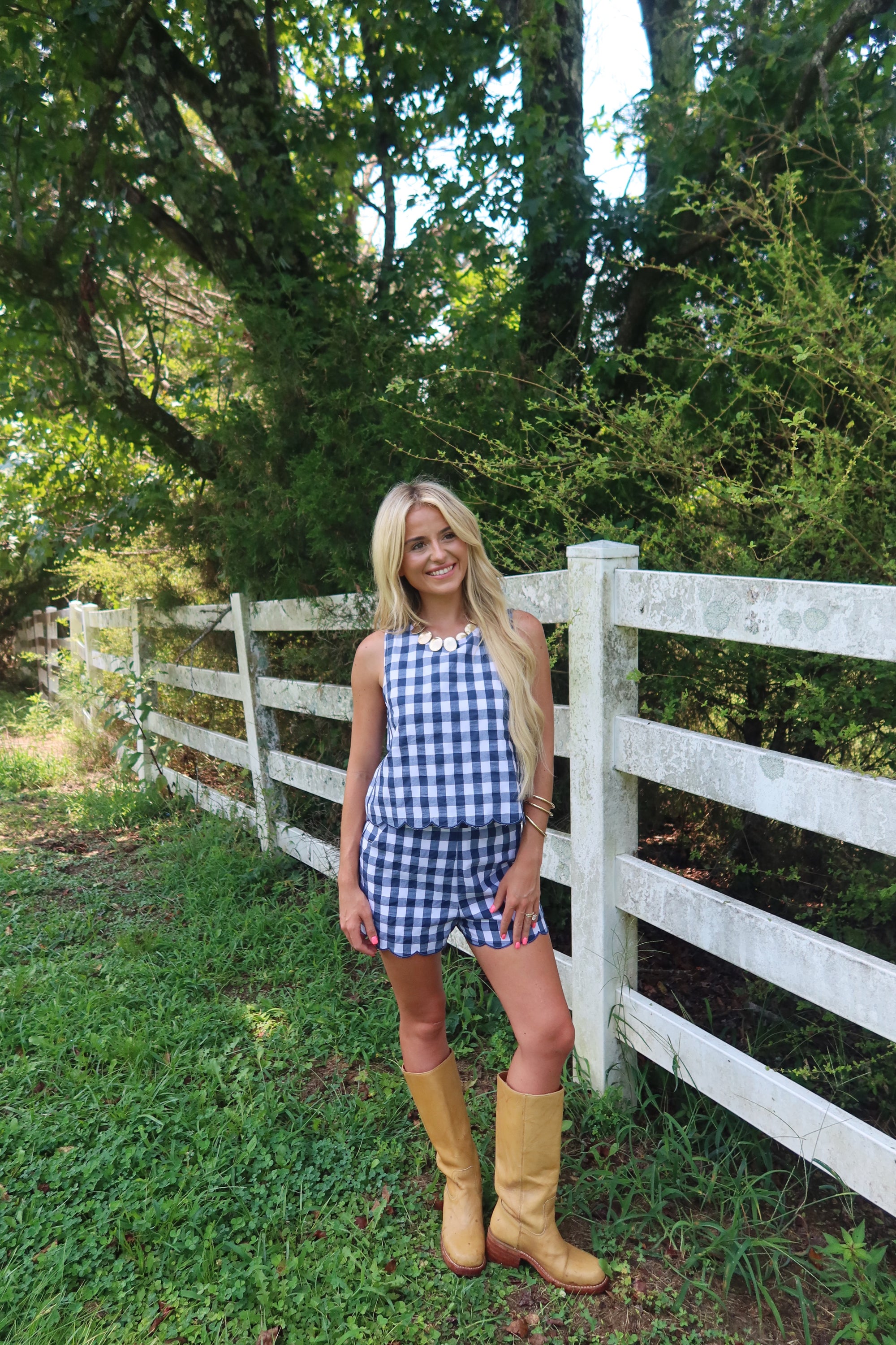 Autumn Patch Gingham Set (Navy)