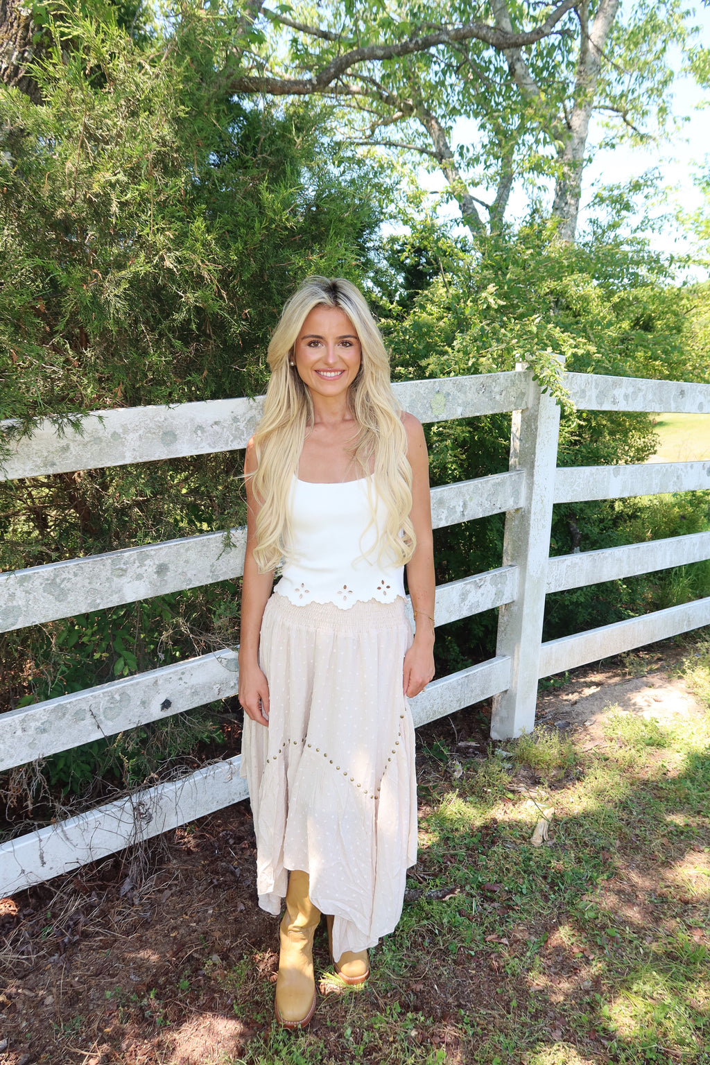 Grommet Hanky Hem Maxi Skirt
