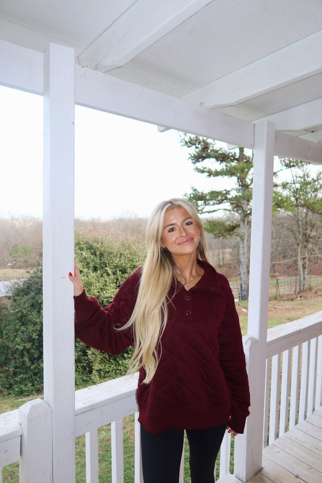 Dark Cherry Quilted Snap Pullover