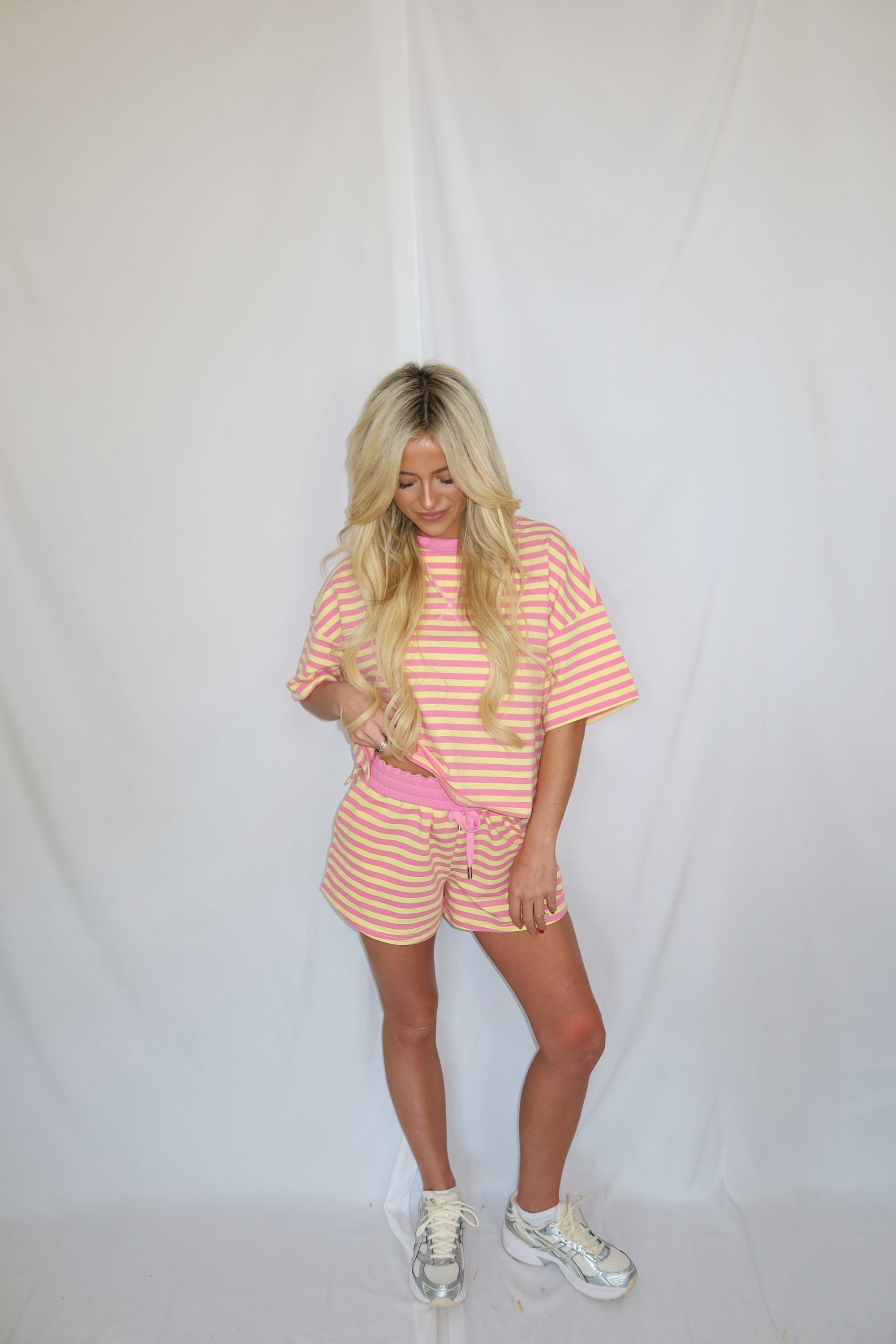 Pink Lemonade Striped Shorts Set