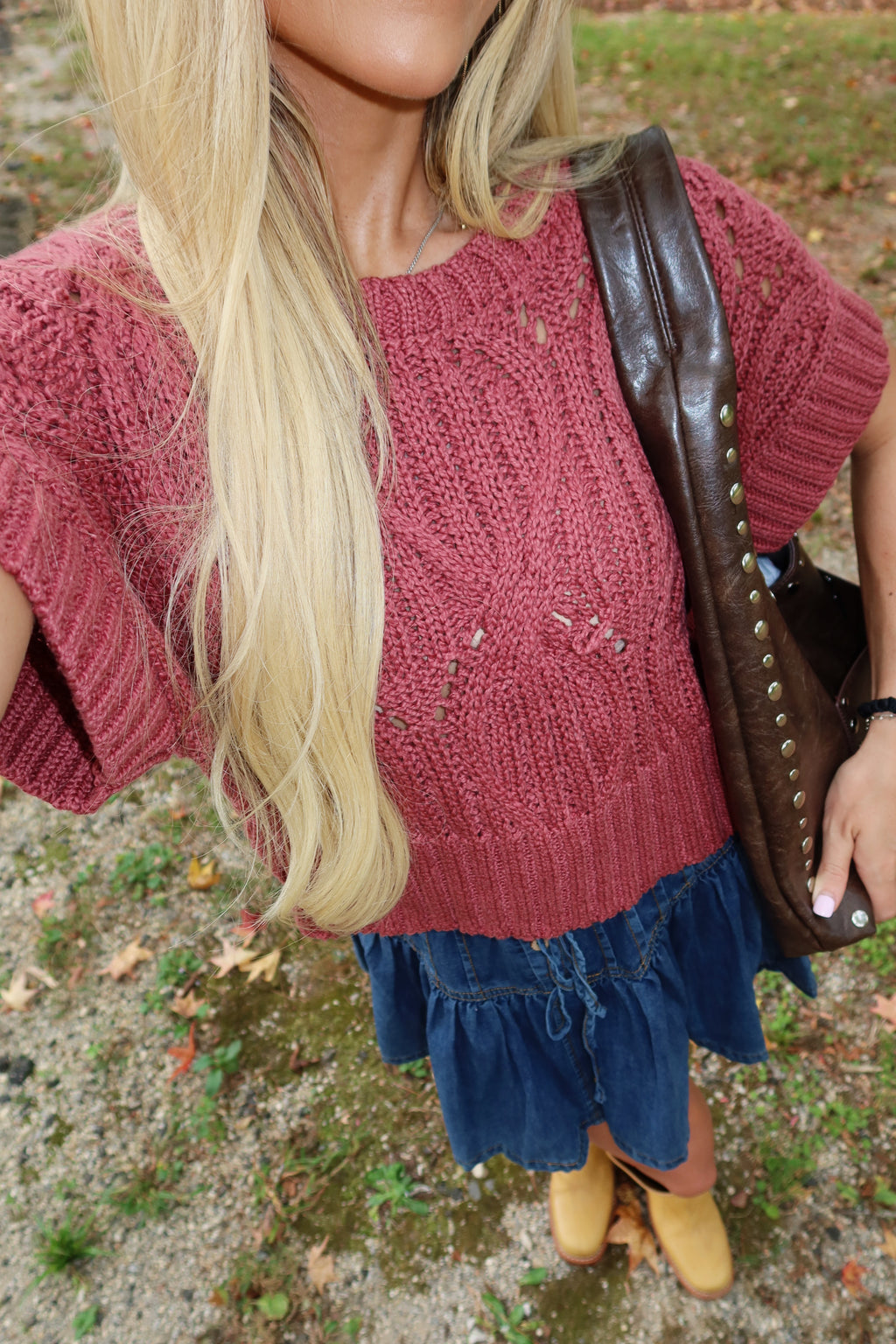 Lennie Crochet Sweater (Wine)