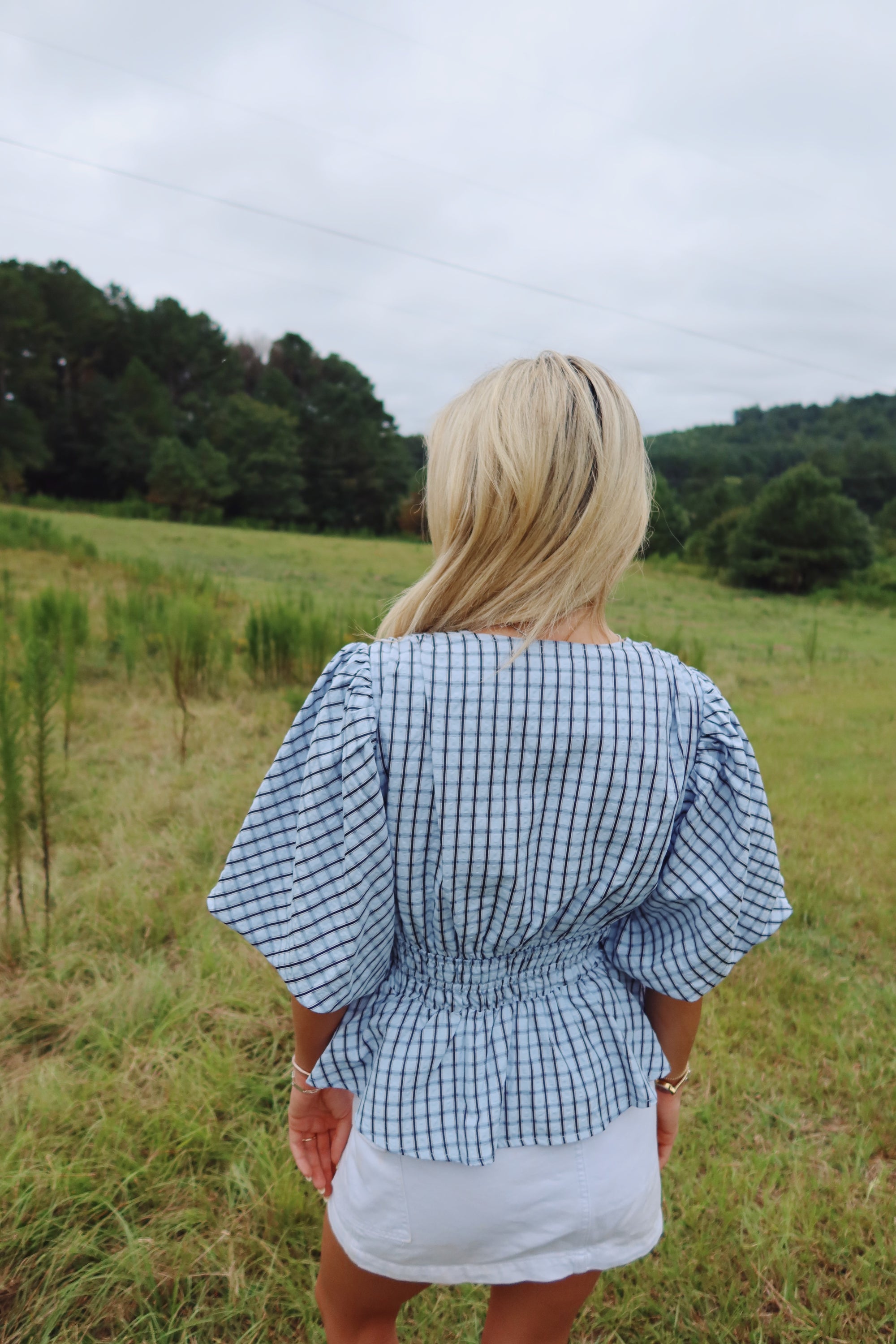 Checkered Puff Sleeve Blouse