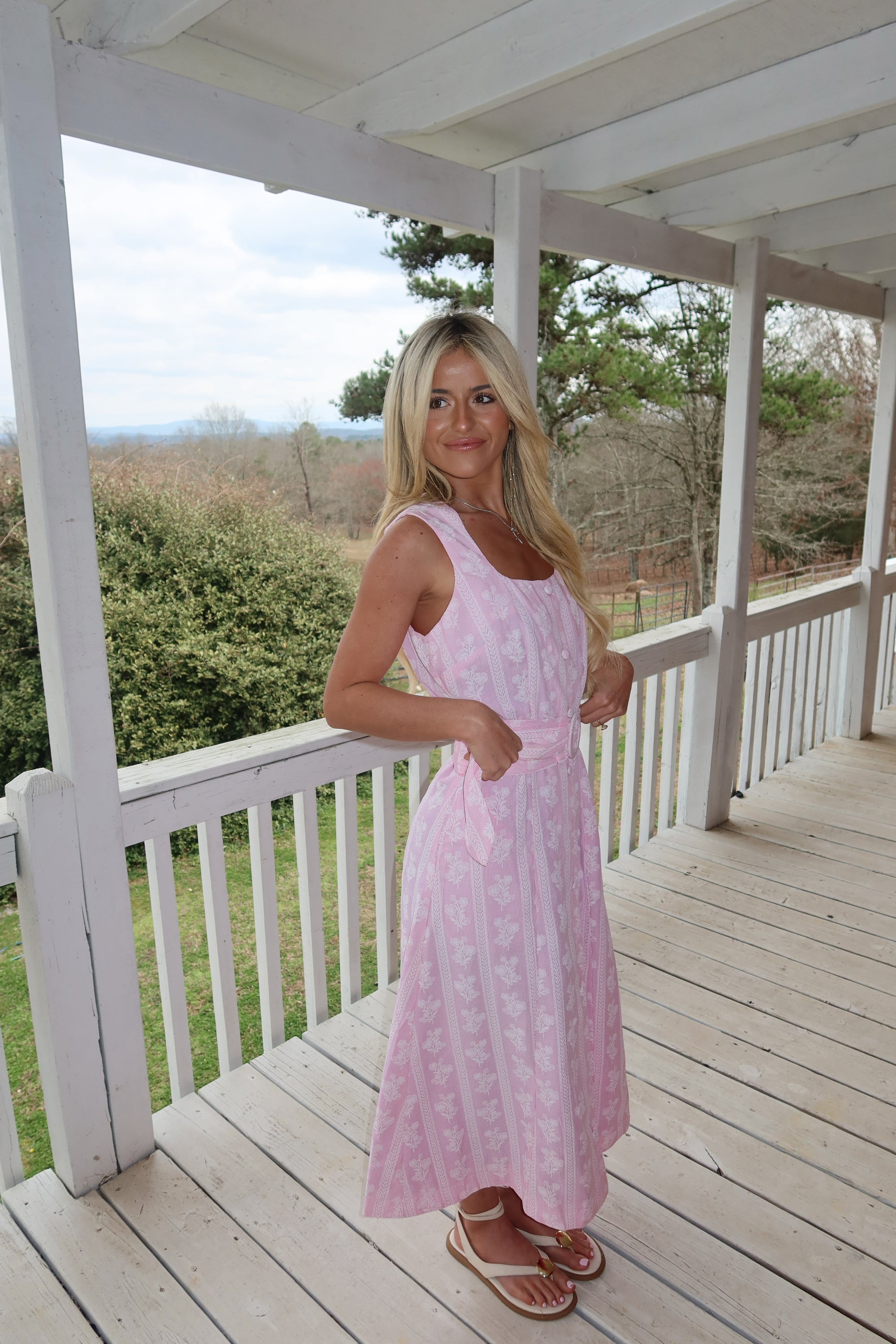 Della Pink Floral Midi Dress