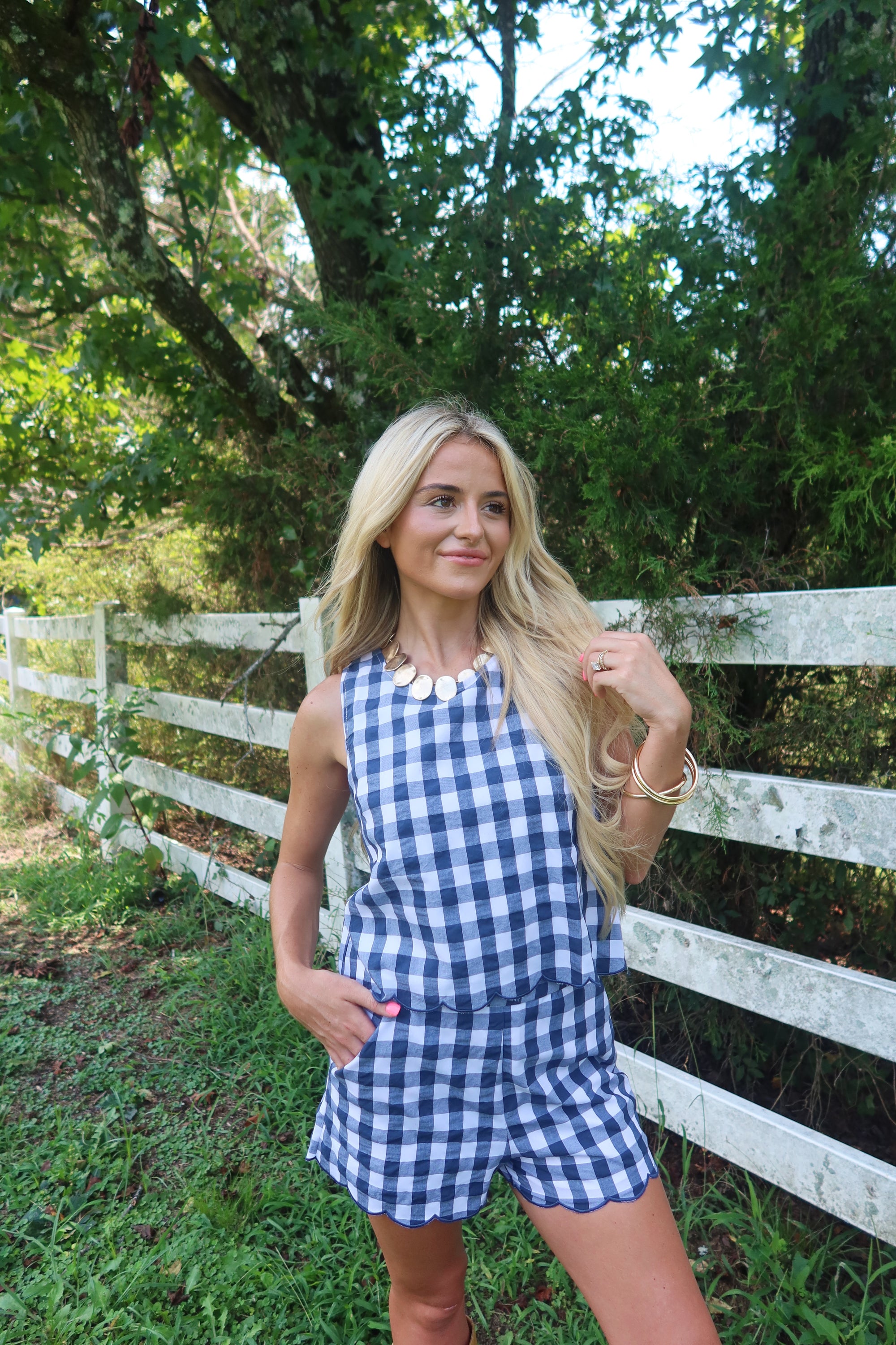 Autumn Patch Gingham Set (Navy)