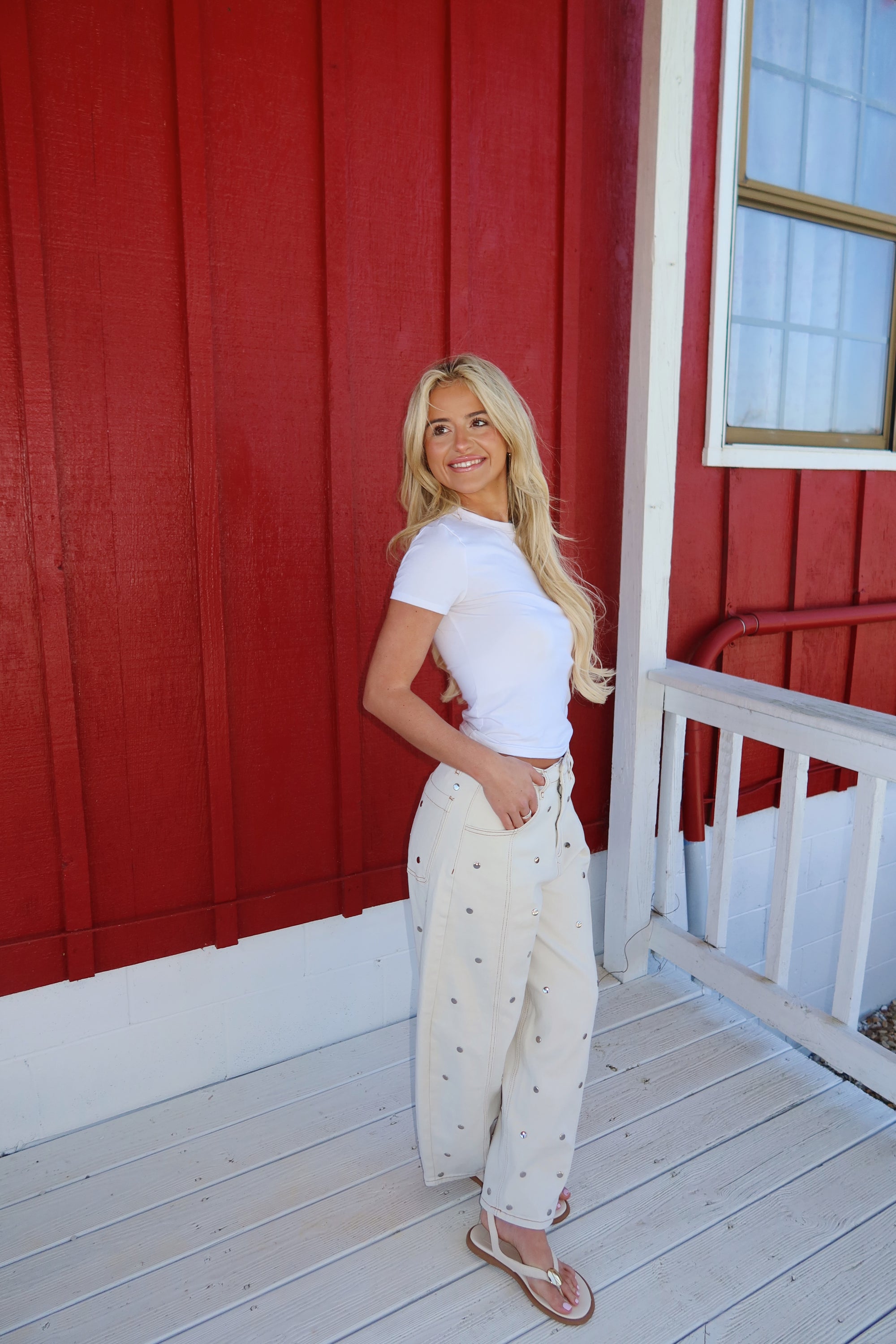 Sloan Studded Barrel Jeans (Cream)