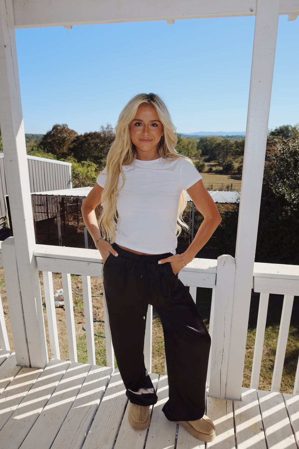 Satin Waist Tie Pants (Black)