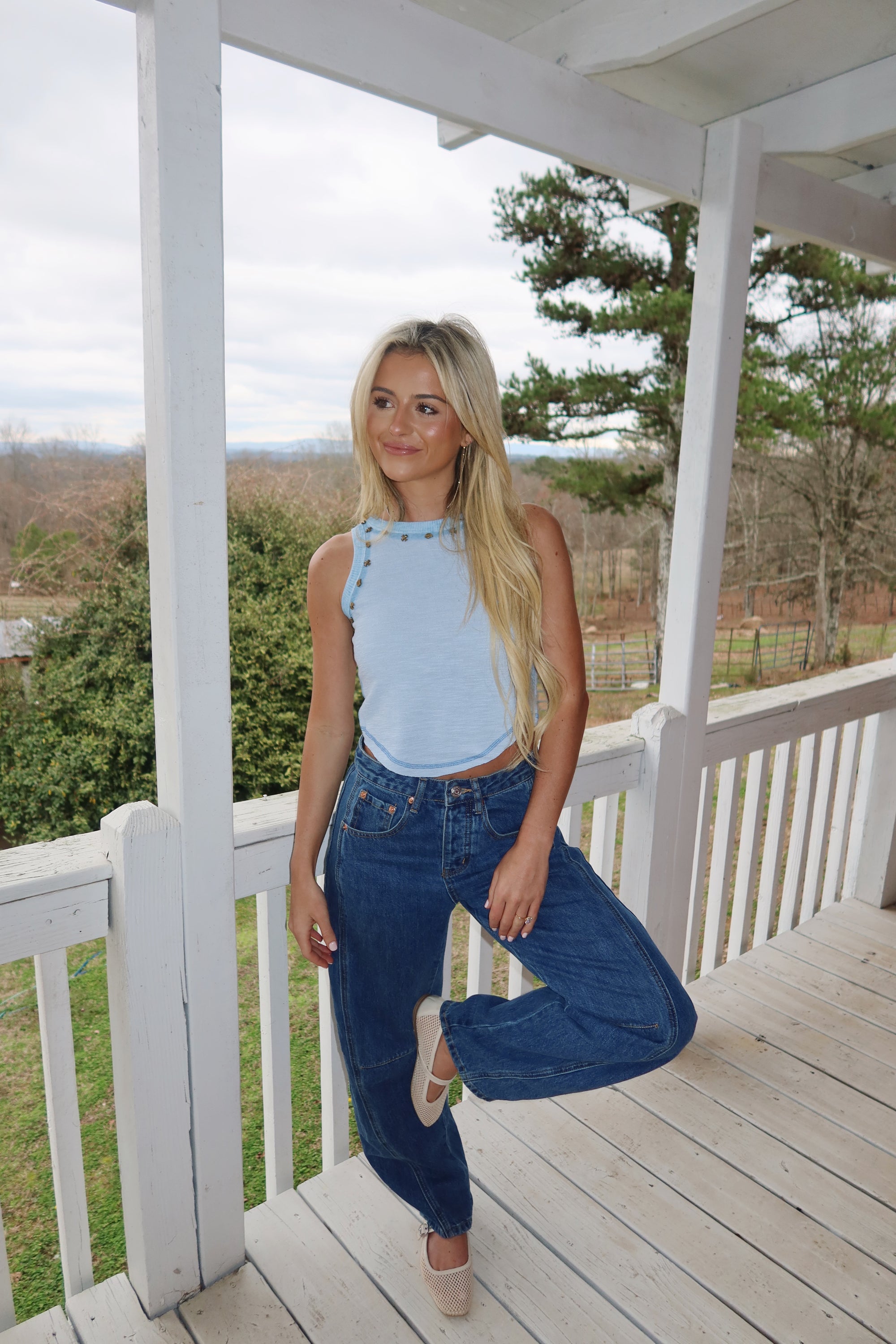 Audrey Sleeveless Knit Top-Powder Blue