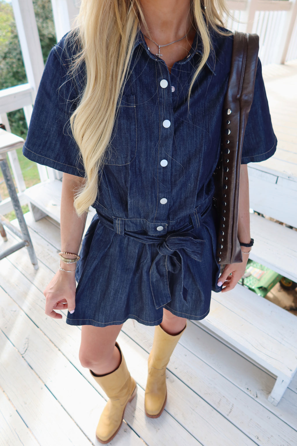 Denim Days Belted Romper Dress